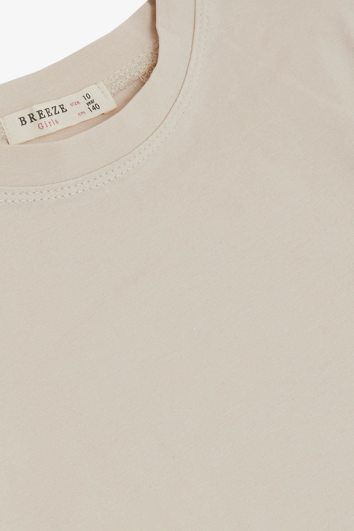 Breeze Kız Çocuk Tişört Kemer Boy Basic Bej (9-14 Yaş)