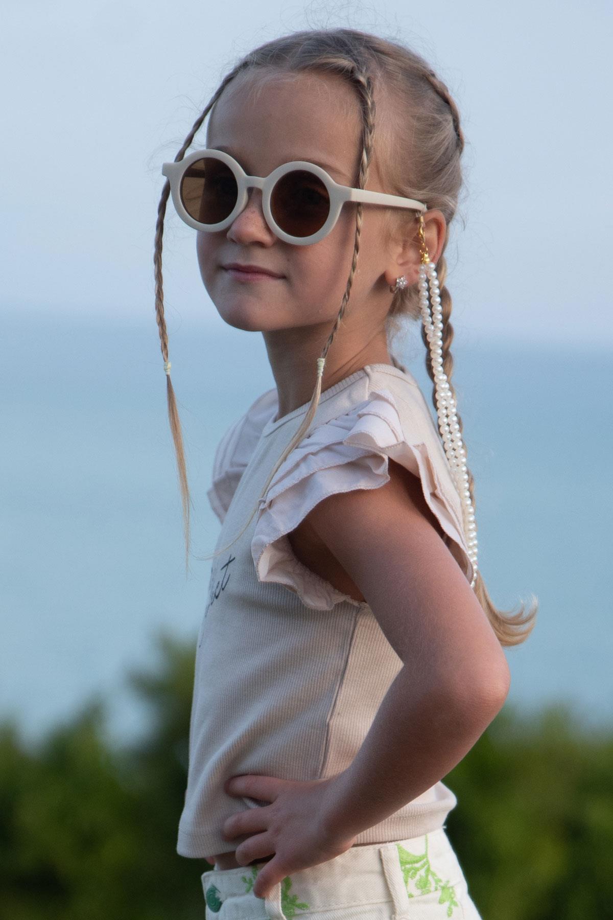 Breeze Kız Çocuk Tişört Kemer Boy Kolları Krep Kumaş Fırfırlı Bej (3-7 Yaş)