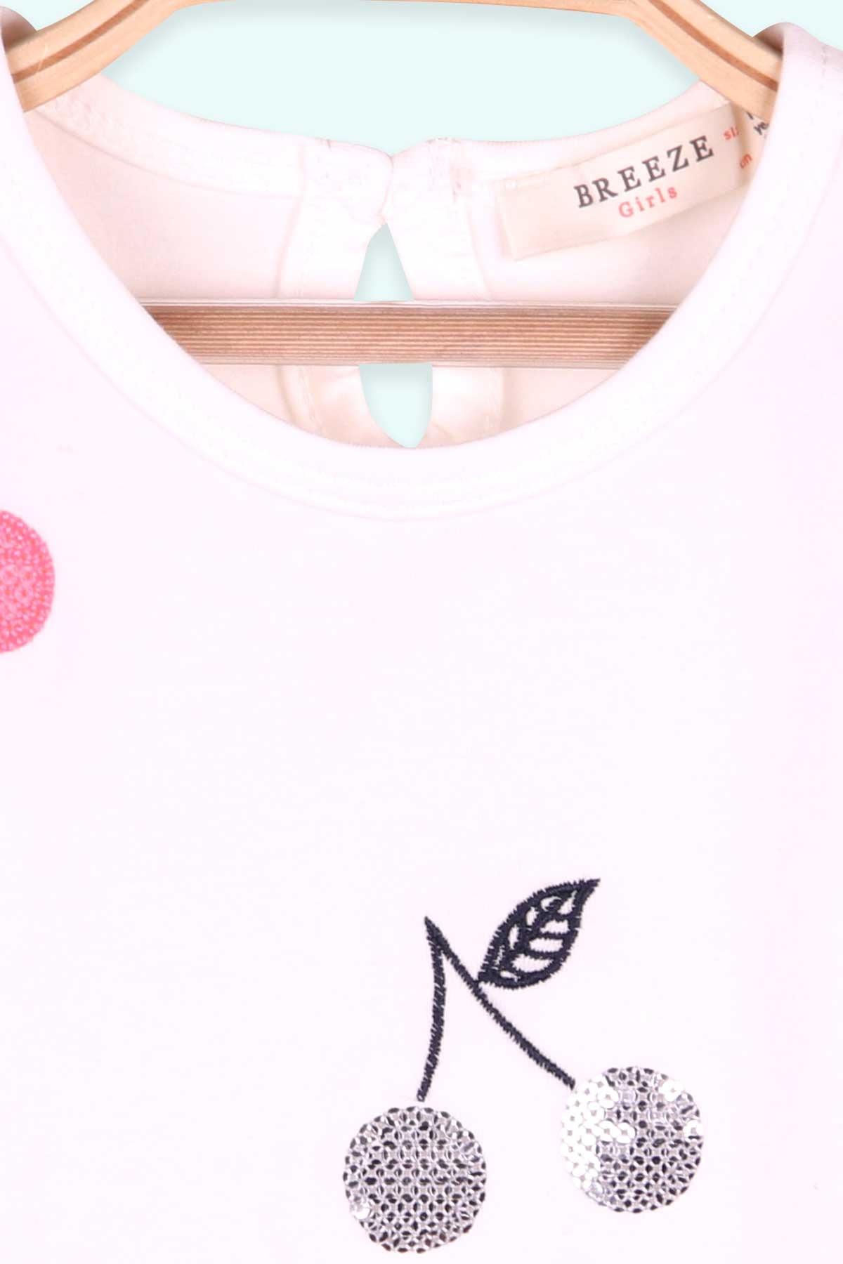 Breeze Kız Çocuk Tişört Kirazlı Pullu Beyaz (1.5-5 Yaş)