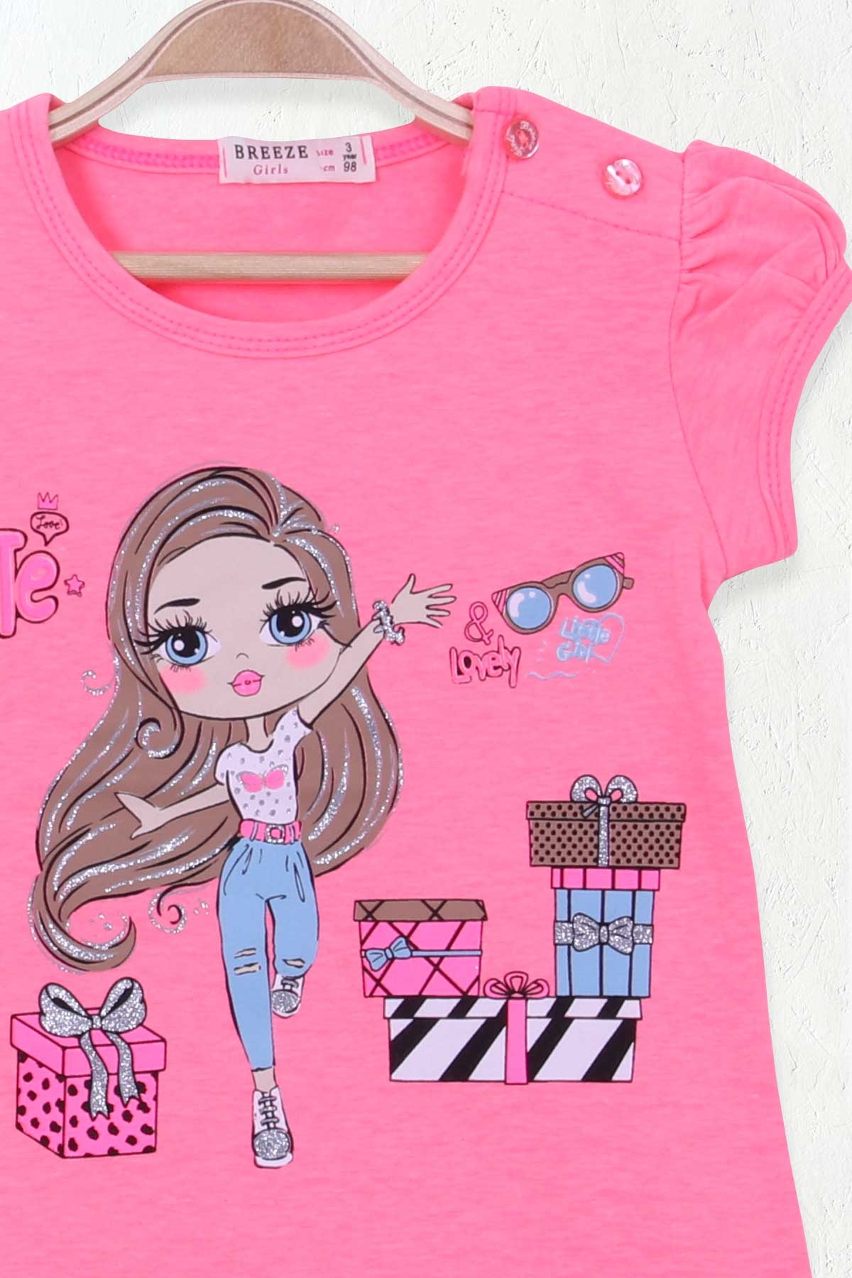 Breeze Kız Çocuk Tişört Kız Baskılı Neon Pembe (1.5-5 Yaş)