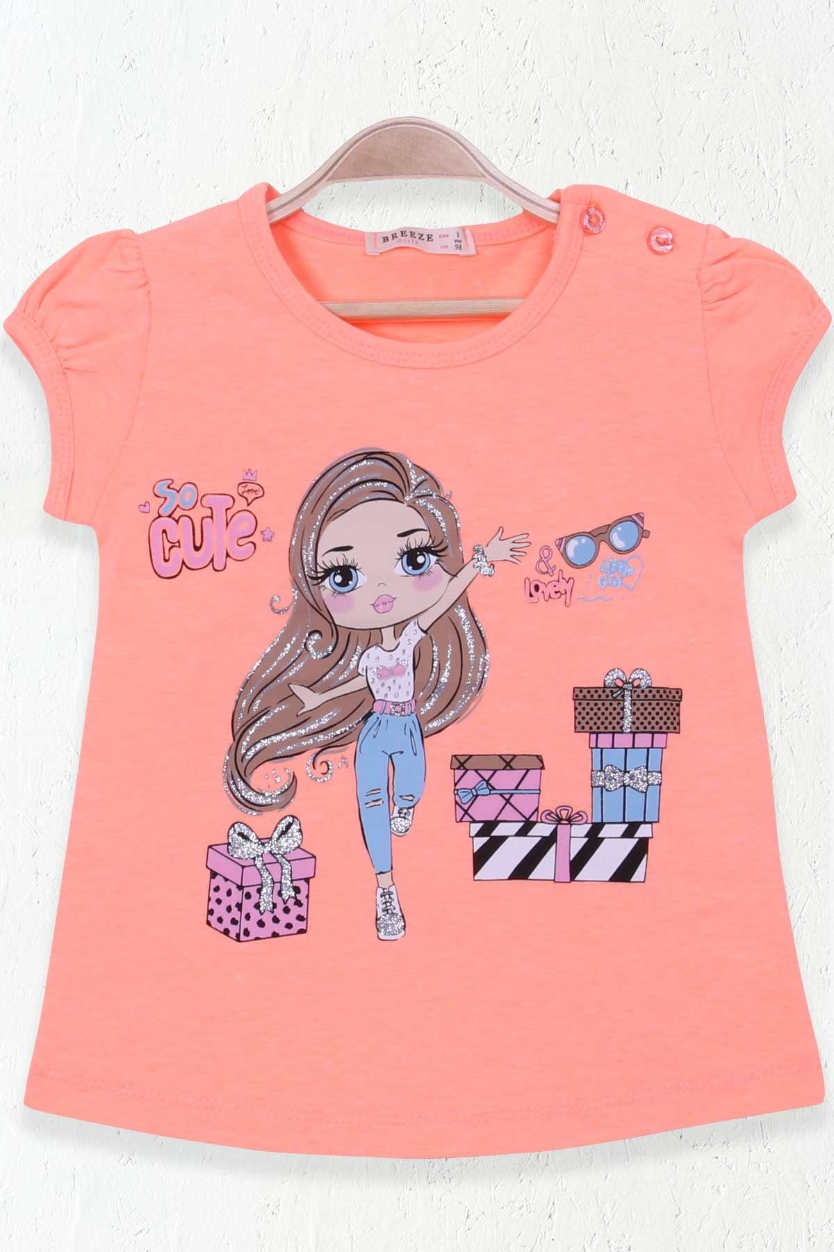 Breeze Kız Çocuk Tişört Kız Baskılı Neon Turuncu (1.5-5 Yaş)