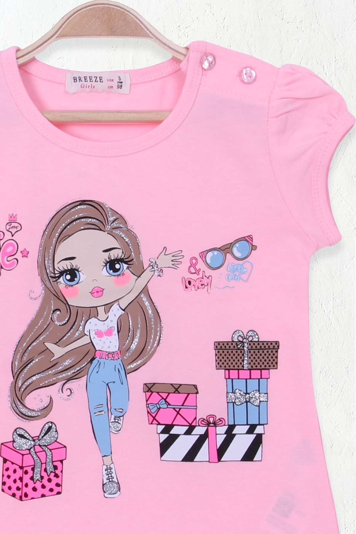Breeze Kız Çocuk Tişört Kız Baskılı Pudra (1.5-5 Yaş)