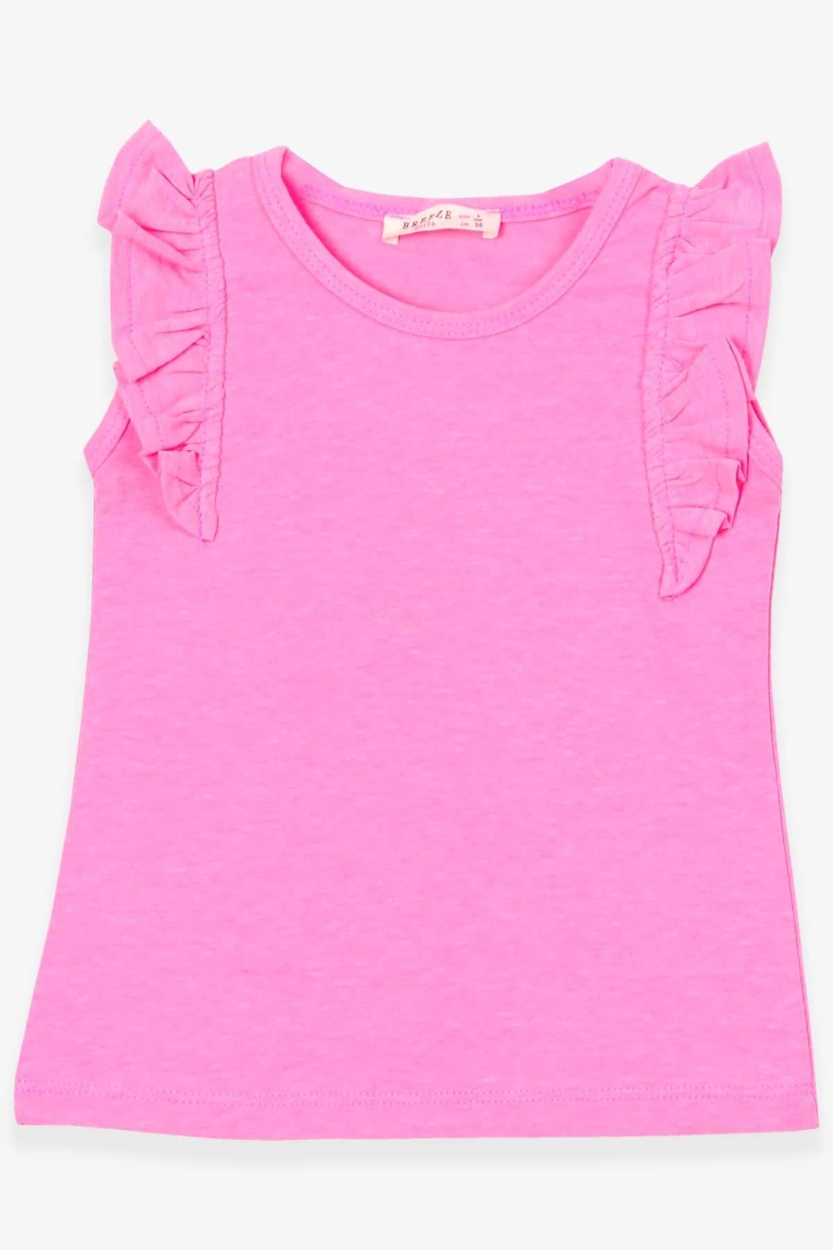 Breeze Kız Çocuk Tişört Kolları Fırfırlı Neon Pembe (3-5 Yaş)