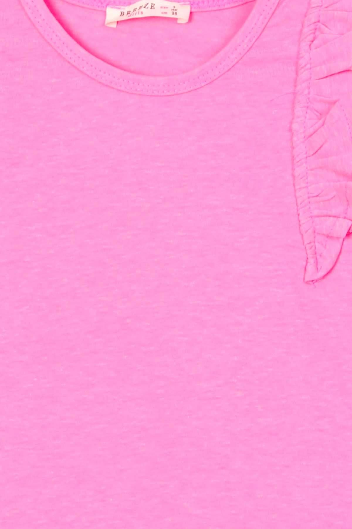 Breeze Kız Çocuk Tişört Kolları Fırfırlı Neon Pembe (3-5 Yaş)