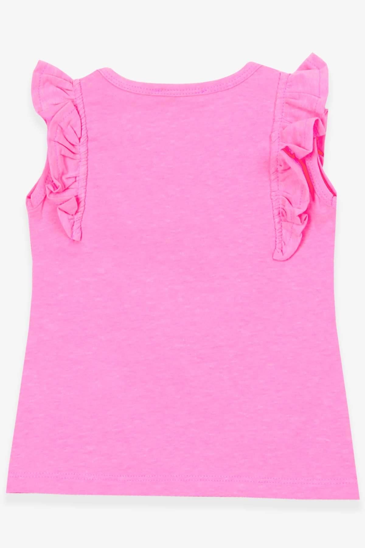 Breeze Kız Çocuk Tişört Kolları Fırfırlı Neon Pembe (3-5 Yaş)