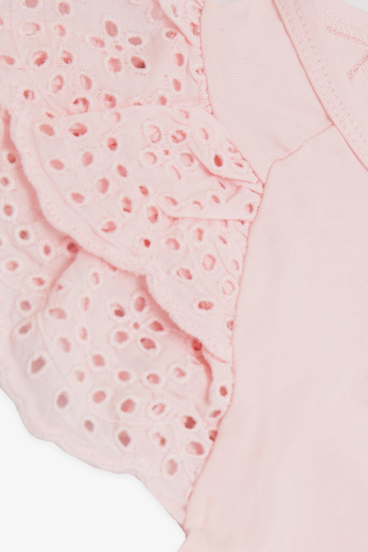 Breeze Kız Çocuk Tişört Kolları Güpürlü Nakışlı Pembe (3-8 Yaş)