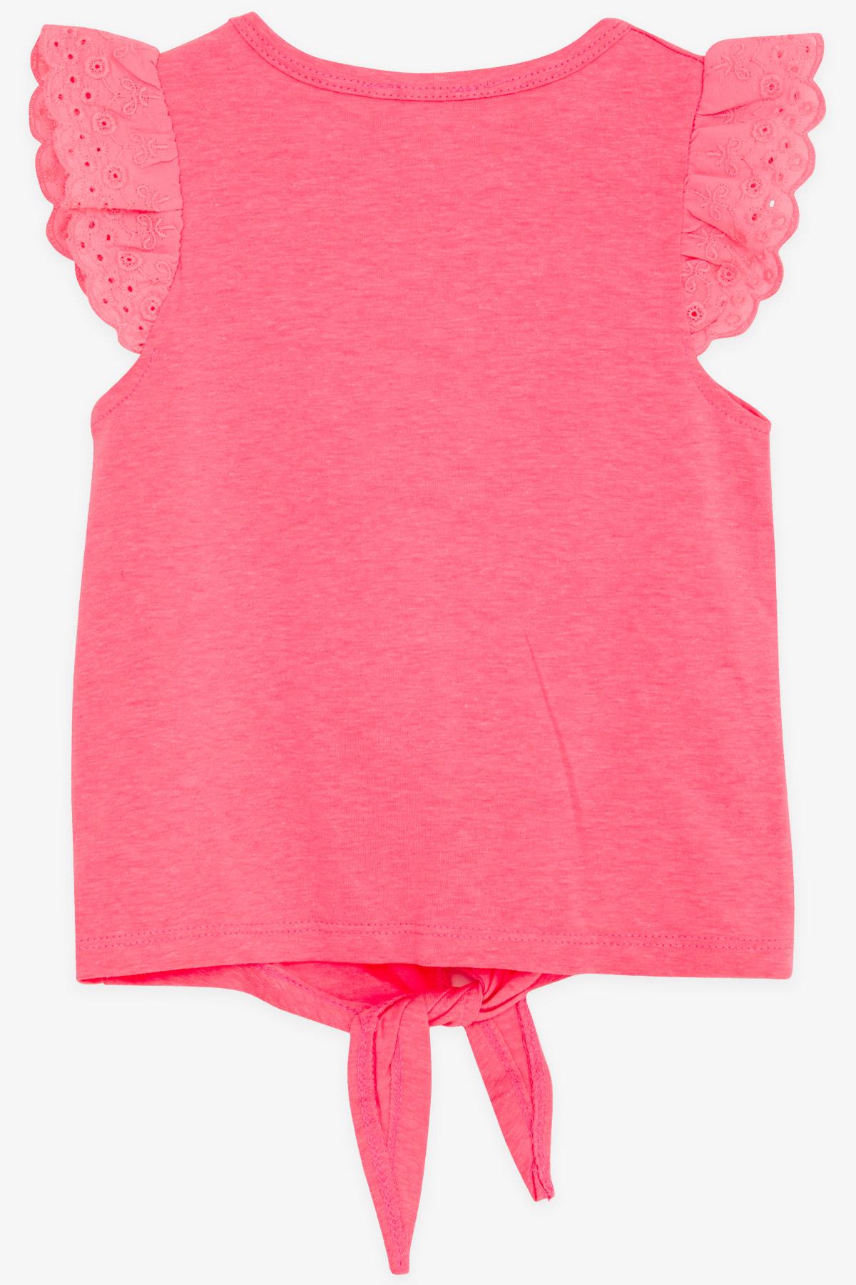 Breeze Kız Çocuk Tişört Kolları Güpürlü Neon Pembe (3-4 Yaş)