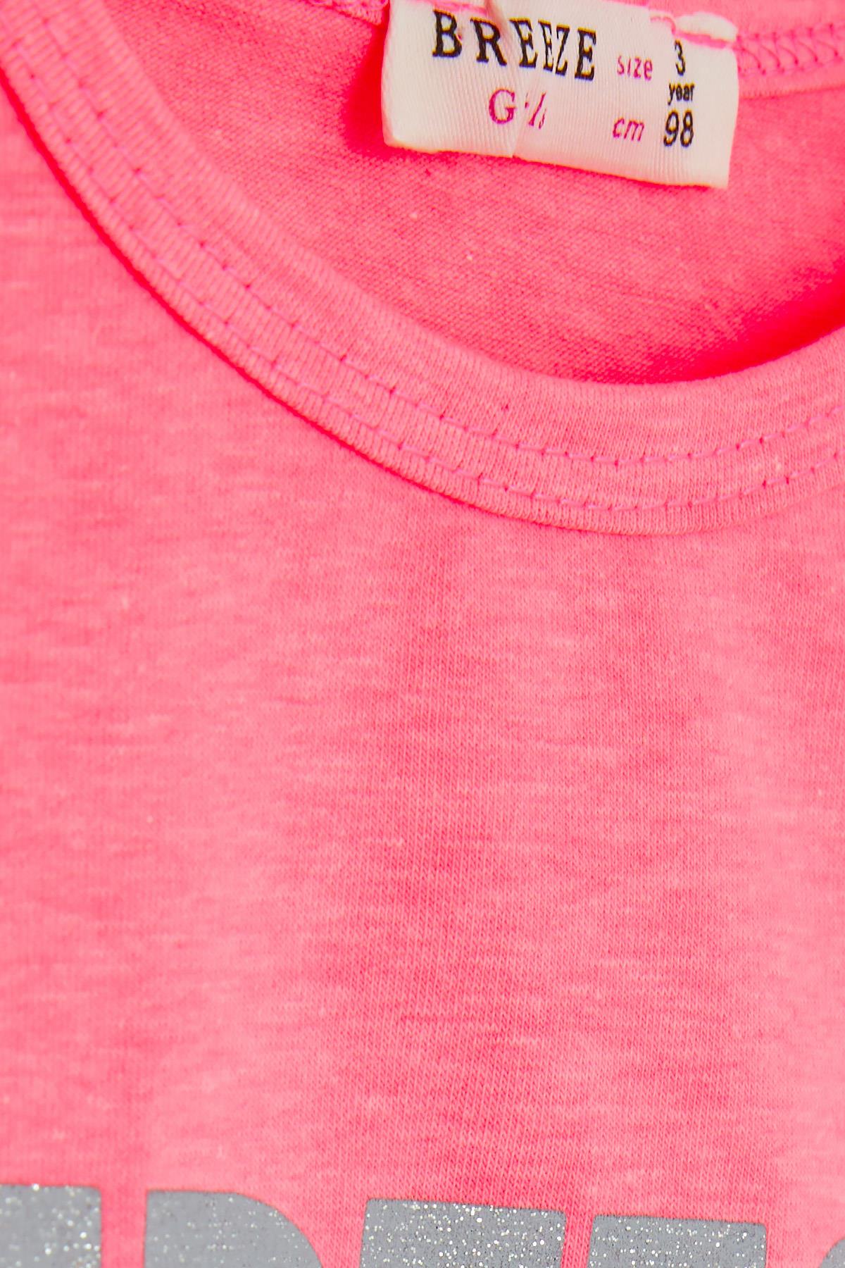 Breeze Kız Çocuk Tişört Kolları Güpürlü Neon Pembe (3-4 Yaş)