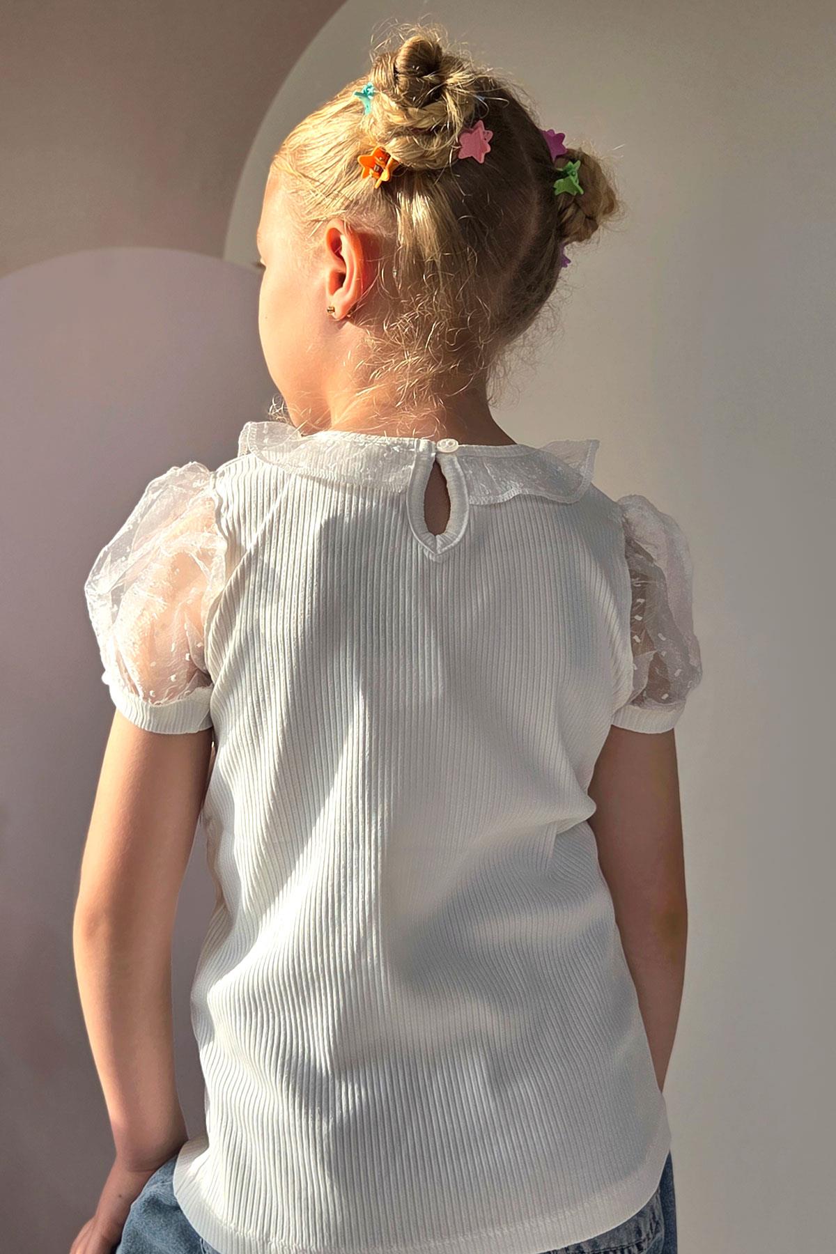 Breeze Kız Çocuk Tişört Kolları Yakası Tül Ekru (9-12 Yaş)