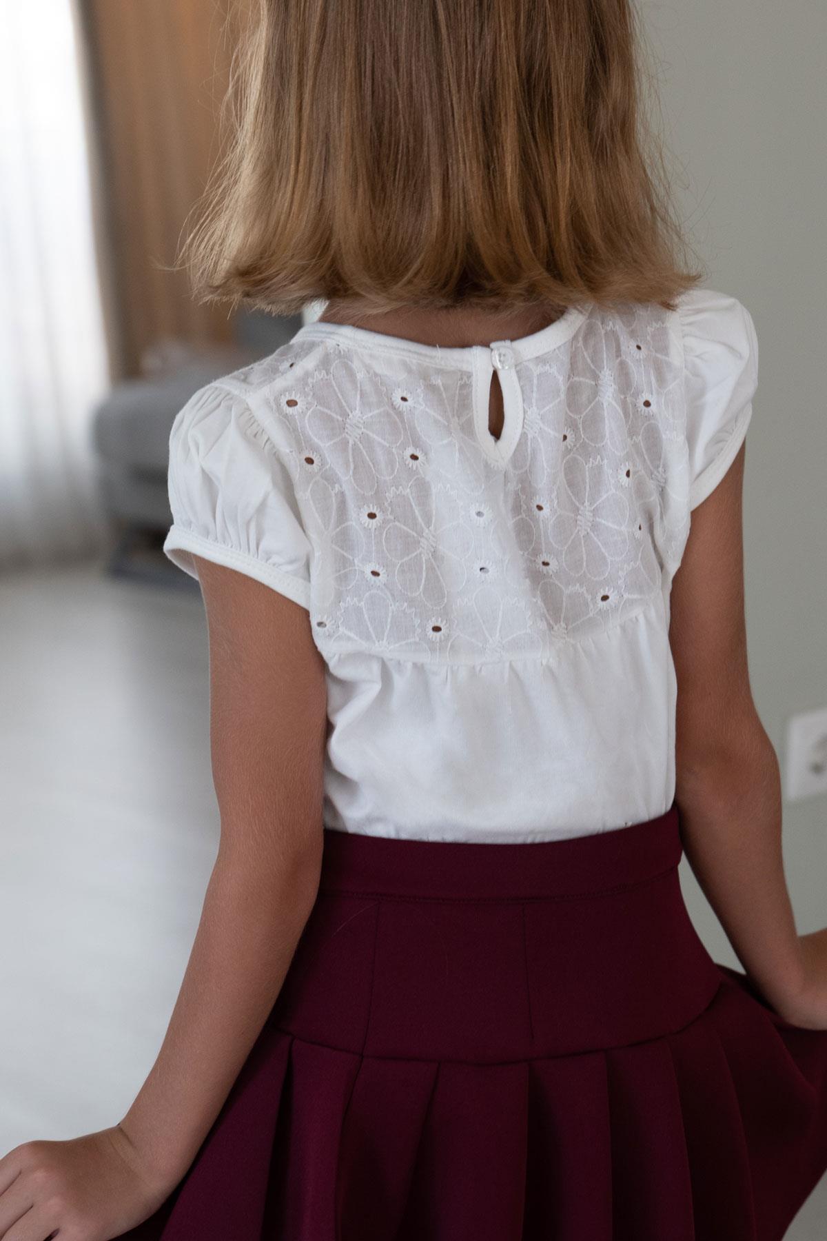 Breeze Kız Çocuk Tişört Nakışlı Çiçek İşlemeli Ekru (4-8 Yaş)