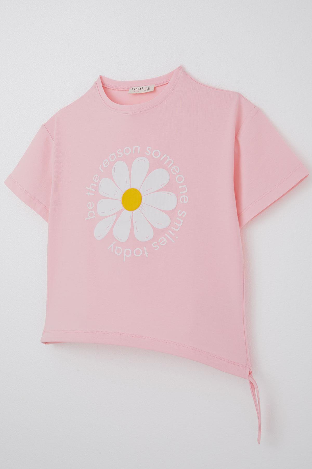 Breeze Kız Çocuk Tişört Papatya Baskılı Pembe (7-12 Yaş)