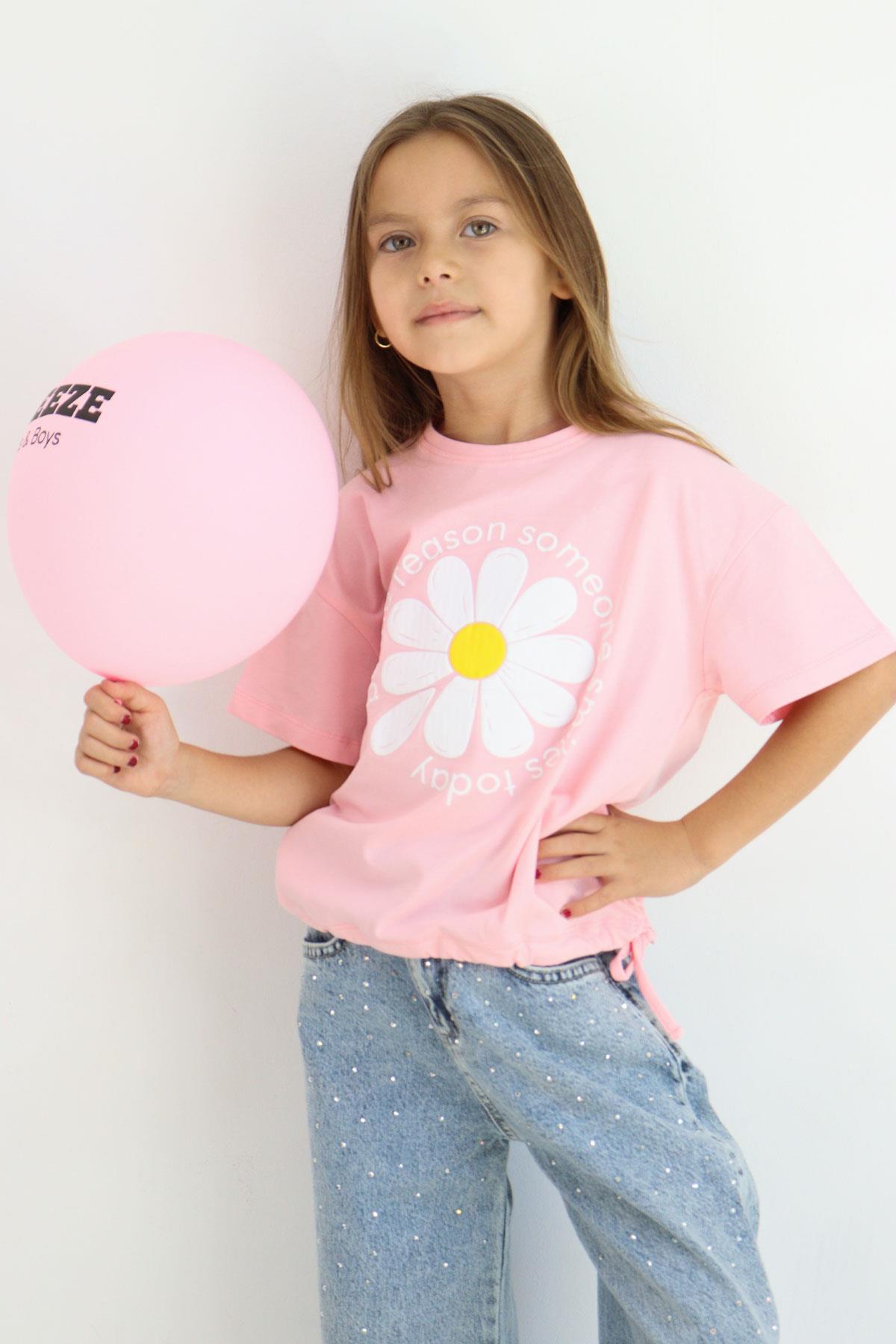 Breeze Kız Çocuk Tişört Papatya Baskılı Pembe (7-12 Yaş)
