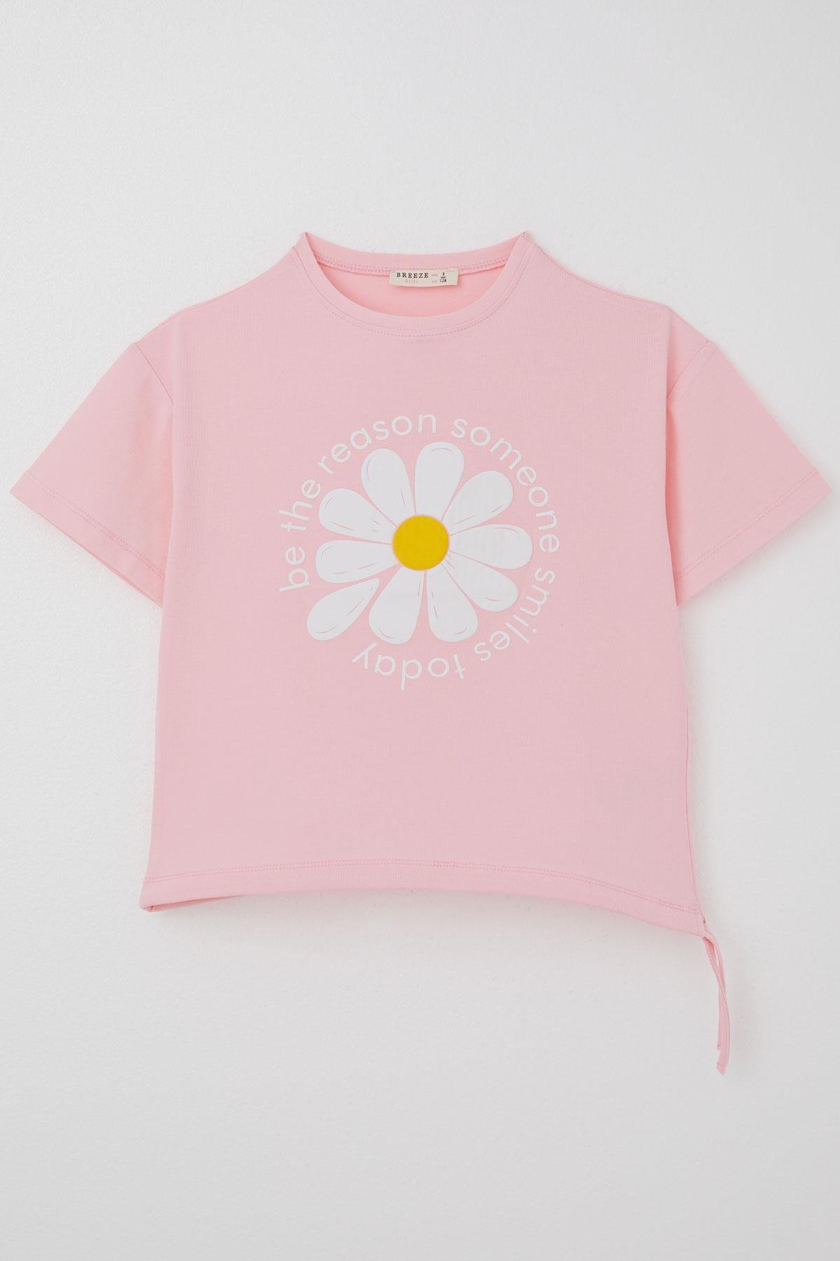 Breeze Kız Çocuk Tişört Papatya Baskılı Pembe (7-12 Yaş)