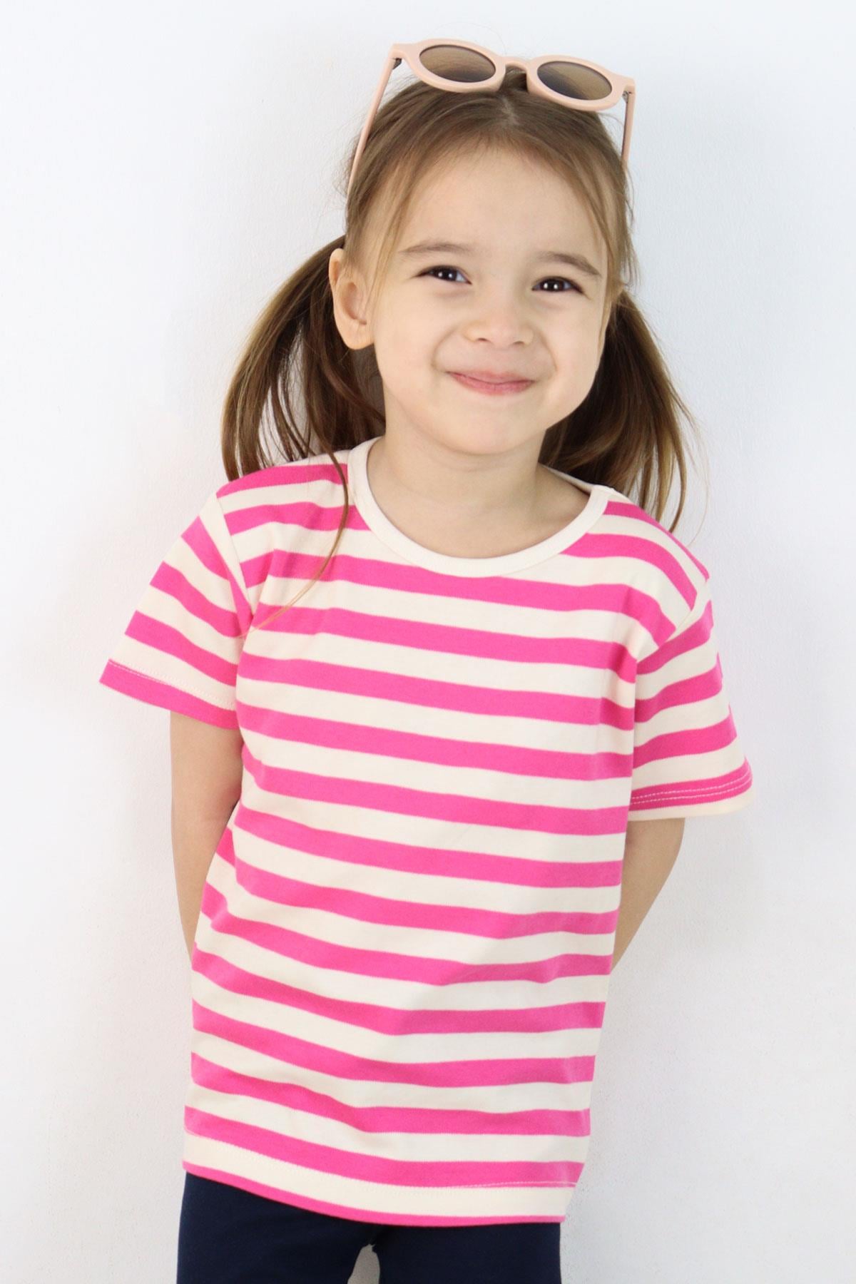 Breeze Kız Çocuk Tişört Patlı Çizgili Pembe (1-4 Yaş)