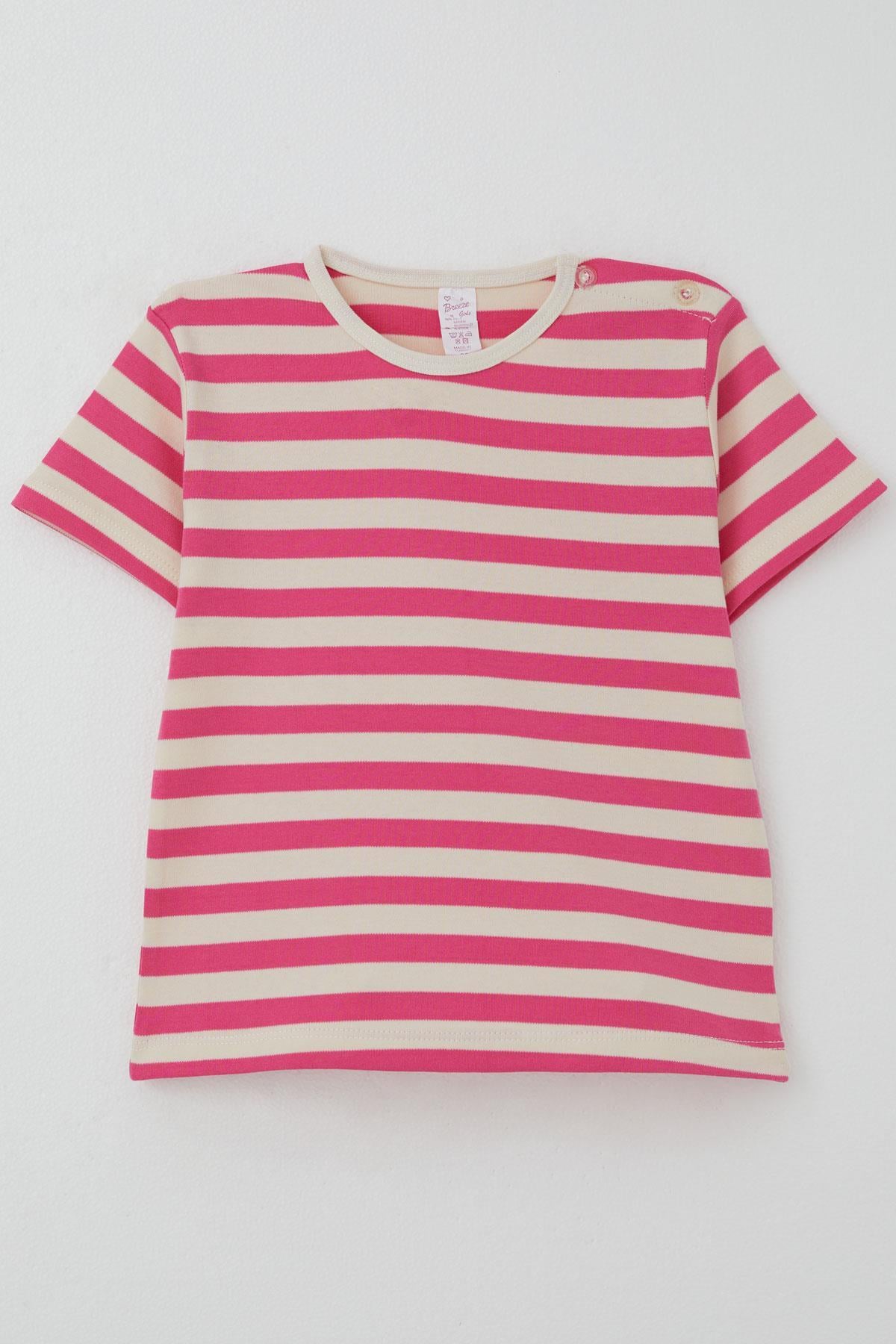 Breeze Kız Çocuk Tişört Patlı Çizgili Pembe (1-4 Yaş)