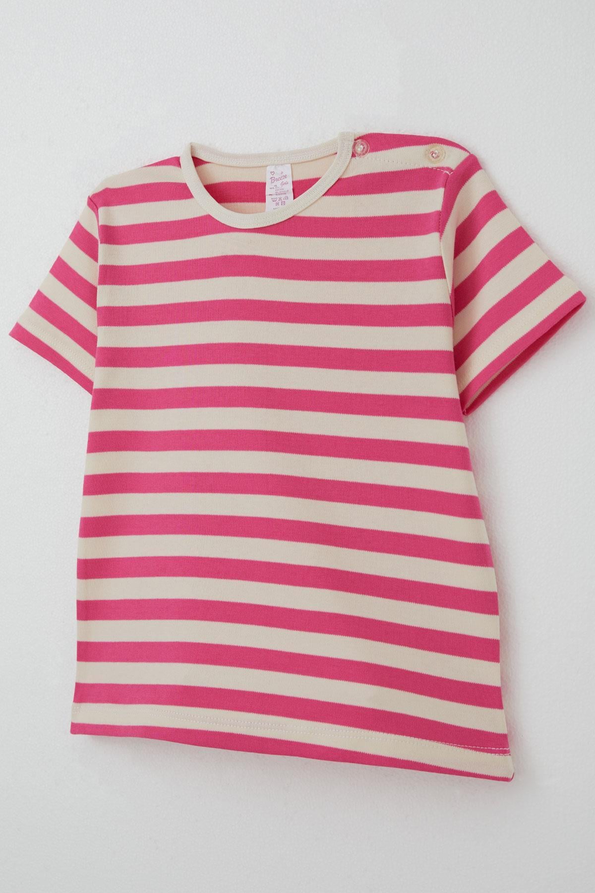 Breeze Kız Çocuk Tişört Patlı Çizgili Pembe (1-4 Yaş)