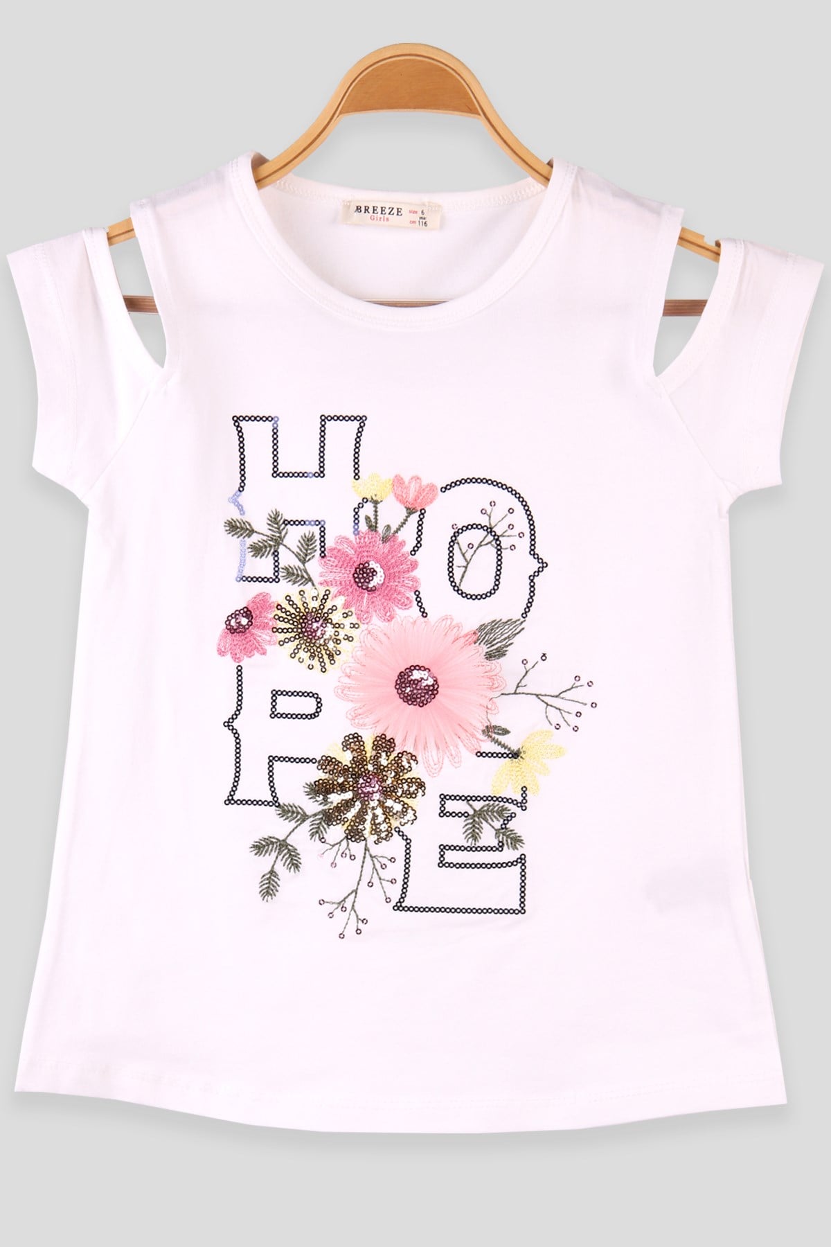 Breeze Kız Çocuk Tişört Pul Nakışlı Ekru (6-12 Yaş)