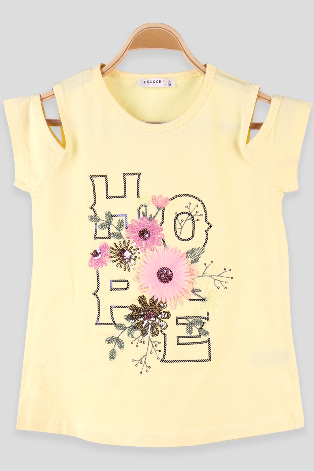 Breeze Kız Çocuk Tişört Pul Nakışlı Sarı (6-12 Yaş)