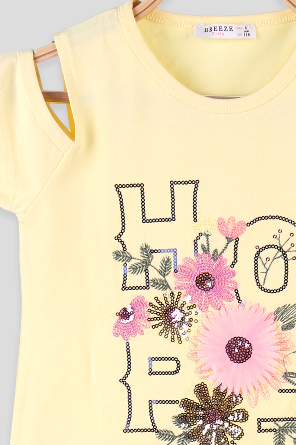 Breeze Kız Çocuk Tişört Pul Nakışlı Sarı (6-12 Yaş)