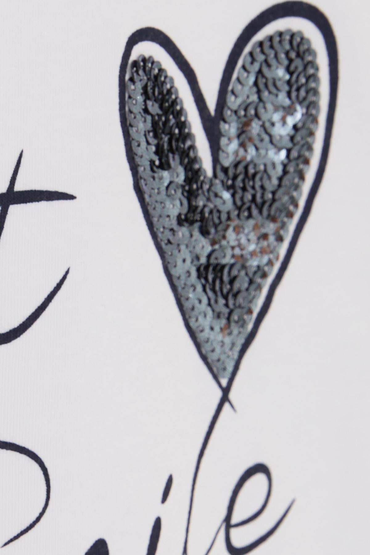 Breeze Kız Çocuk Tişört Pullu Kalp Baskılı Beyaz (10-16 Yaş)