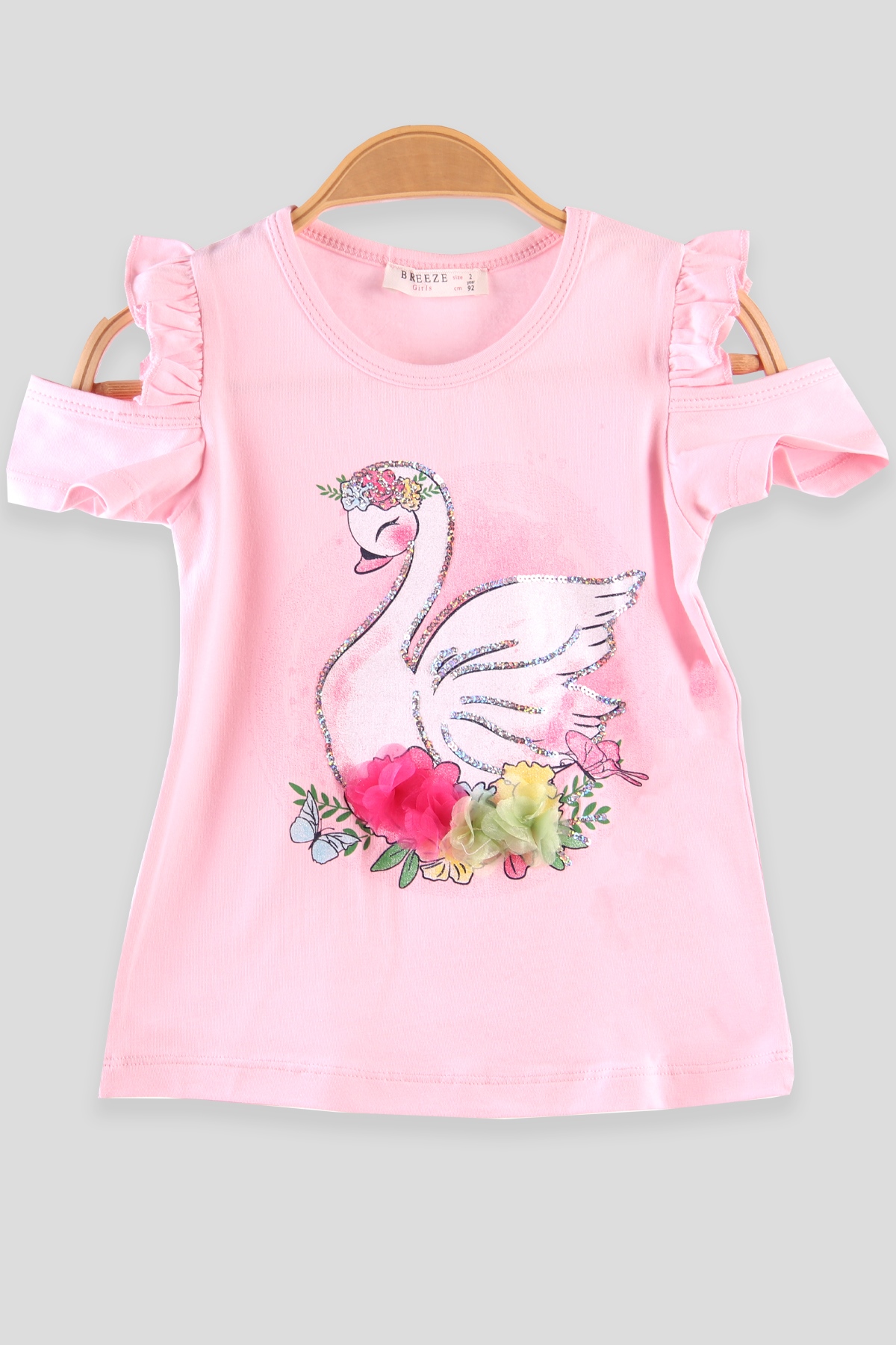 Breeze Kız Çocuk Tişört Pullu Kuğulu Pembe (2-6 Yaş)