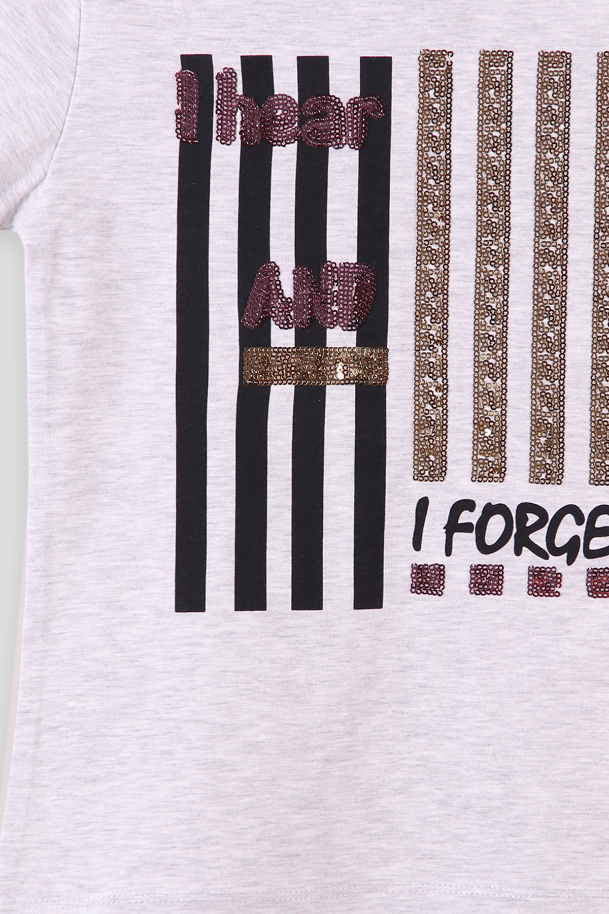 Breeze Kız Çocuk Tişört Pullu Yazılı Forget Gri (8-14 Yaş)