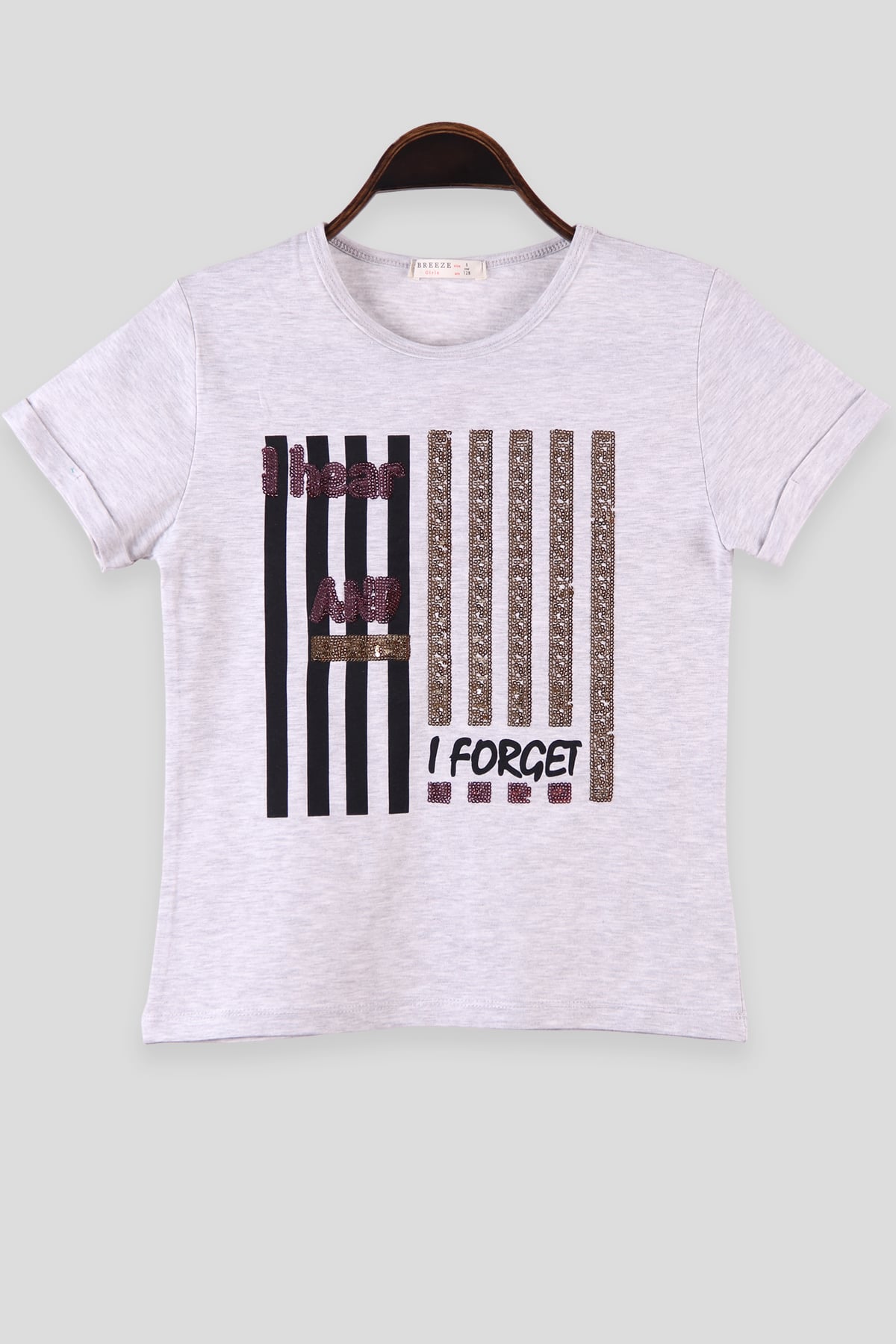 Breeze Kız Çocuk Tişört Pullu Yazılı Forget Gri (8-14 Yaş)