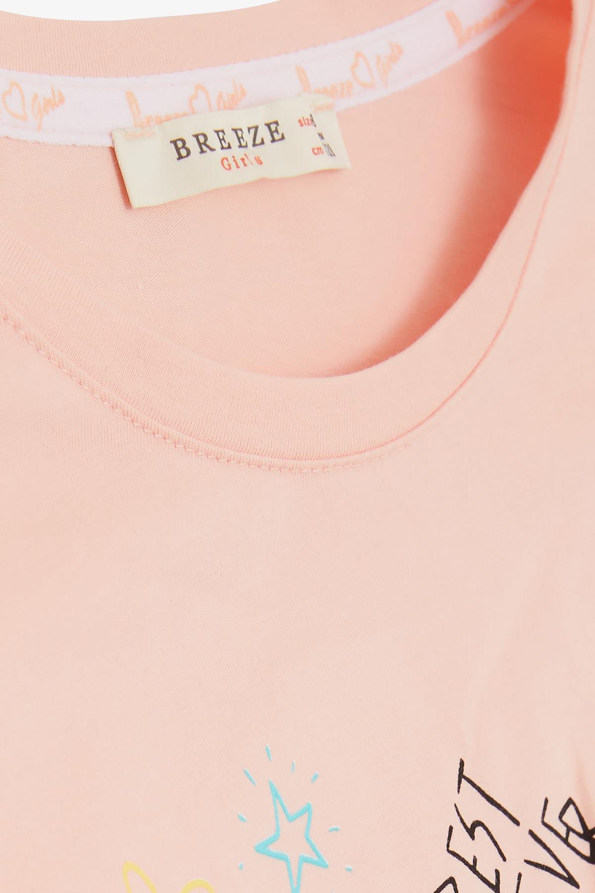 Breeze Kız Çocuk Tişört Renkli Yazı Baskılı Rüya Temalı Somon (5 Yaş)