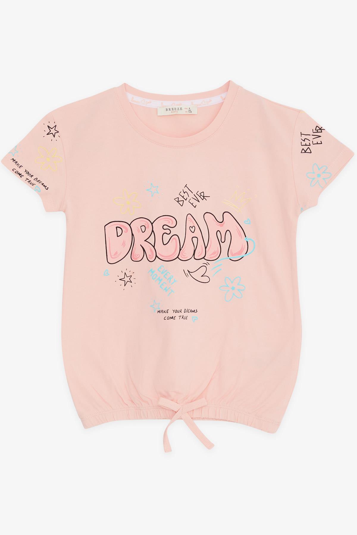 Breeze Kız Çocuk Tişört Renkli Yazı Baskılı Rüya Temalı Somon (5 Yaş)