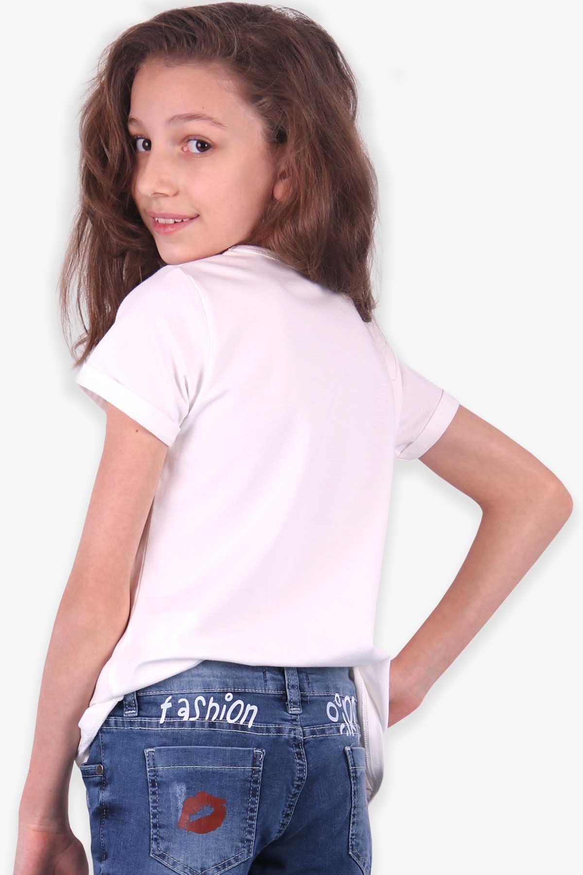 Breeze Kız Çocuk Tişört Şapkalı Kız Baskılı Pullu Beyaz (10-14 Yaş)