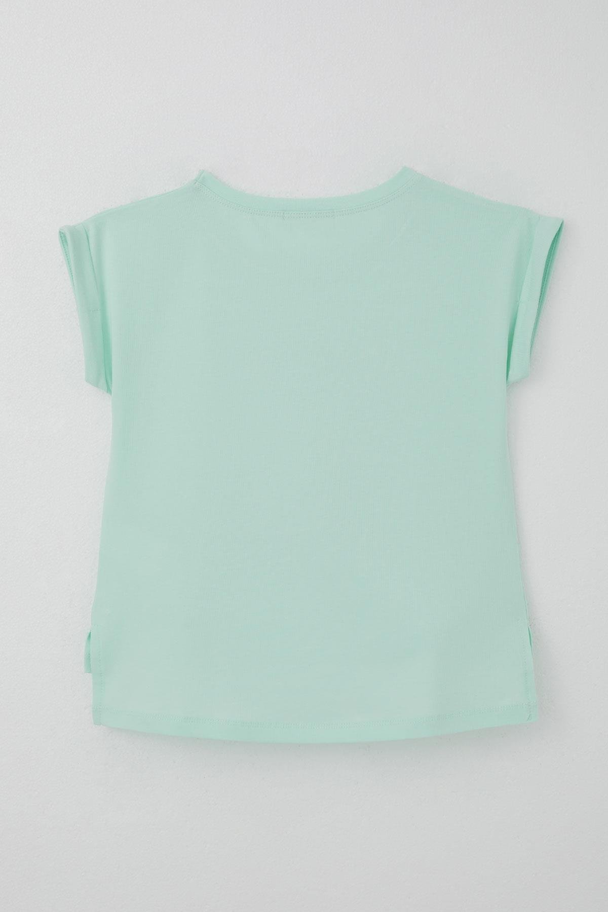 Breeze Kız Çocuk Tişört Sevgi Temalı Kalp Fiyonk Baskılı Su Yeşili (10-16 Yaş)