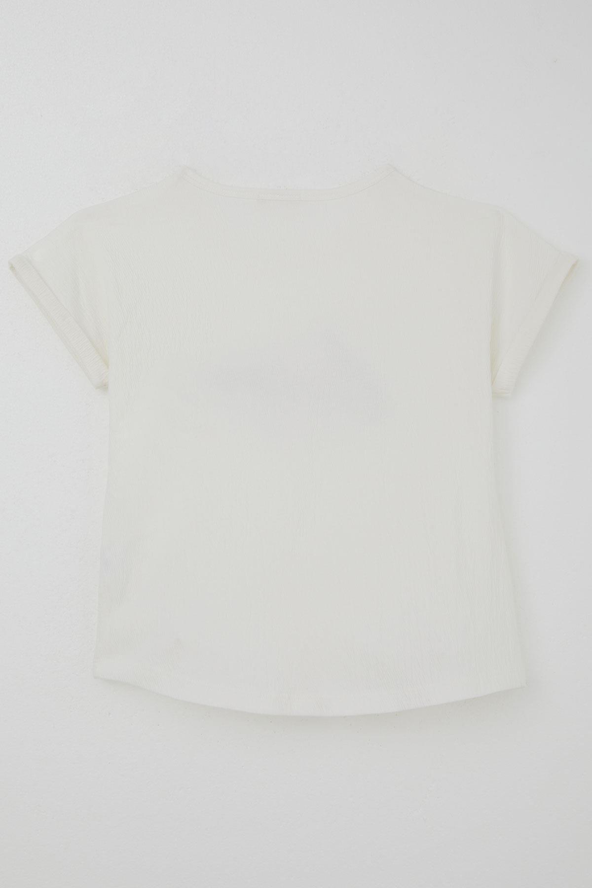 Breeze Kız Çocuk Tişört Sevgi Temalı Yazı Baskılı Simli Ekru (9-14 Yaş)