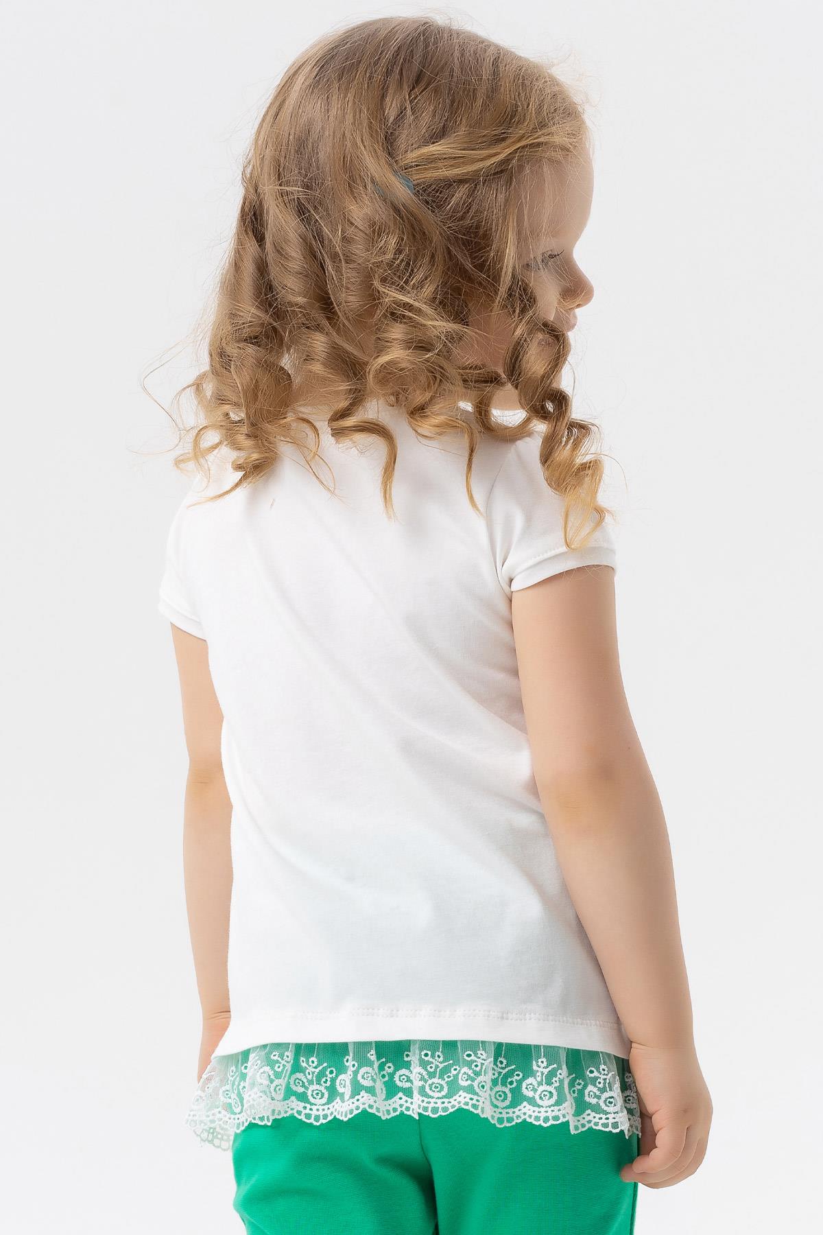 Breeze Kız Çocuk Tişört Sevimli Kız Baskılı Beli Güpürlü Ekru (1-4 Yaş)