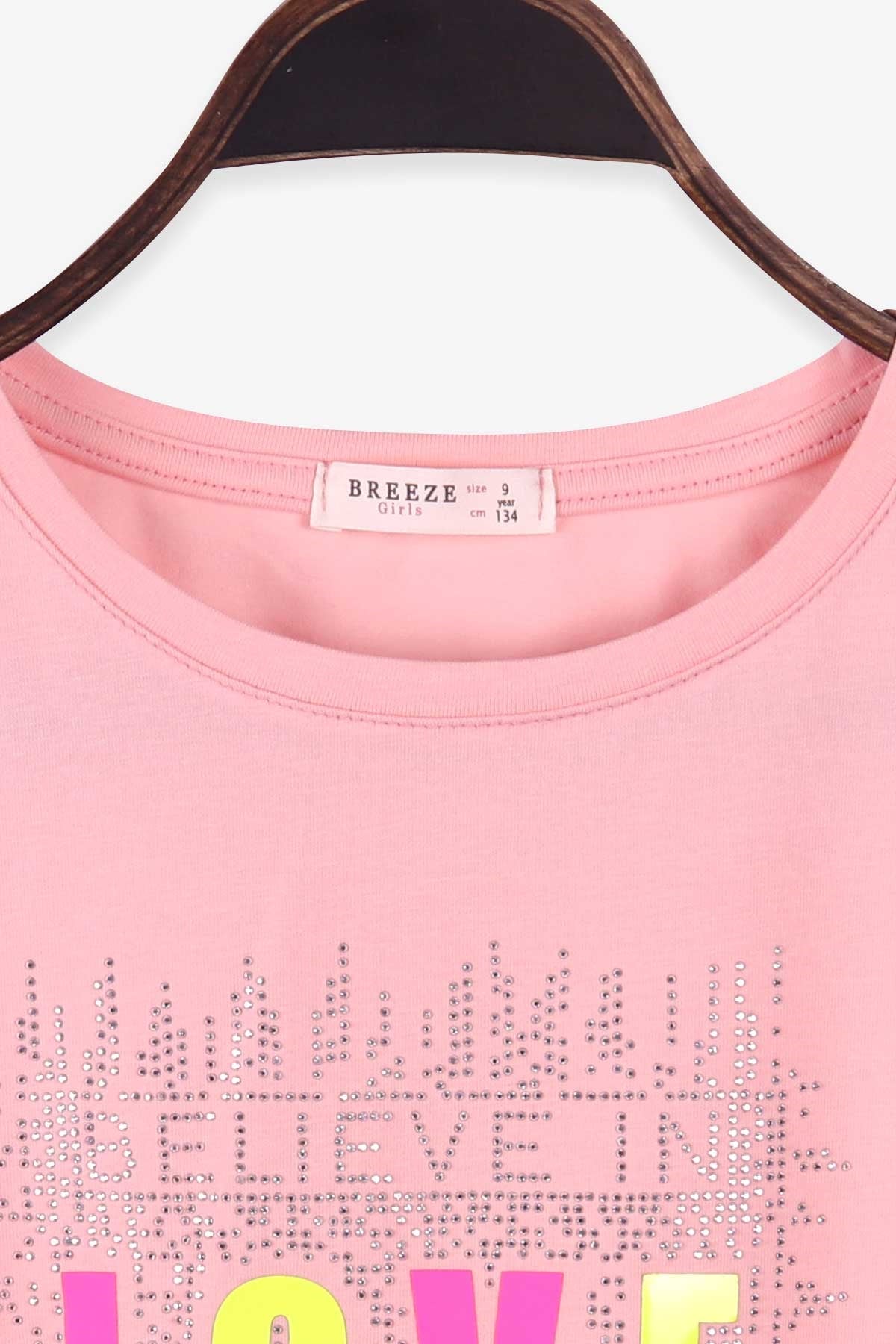Breeze Kız Çocuk Tişört Taşlı Beli Lastikli Somon (9-14 Yaş)