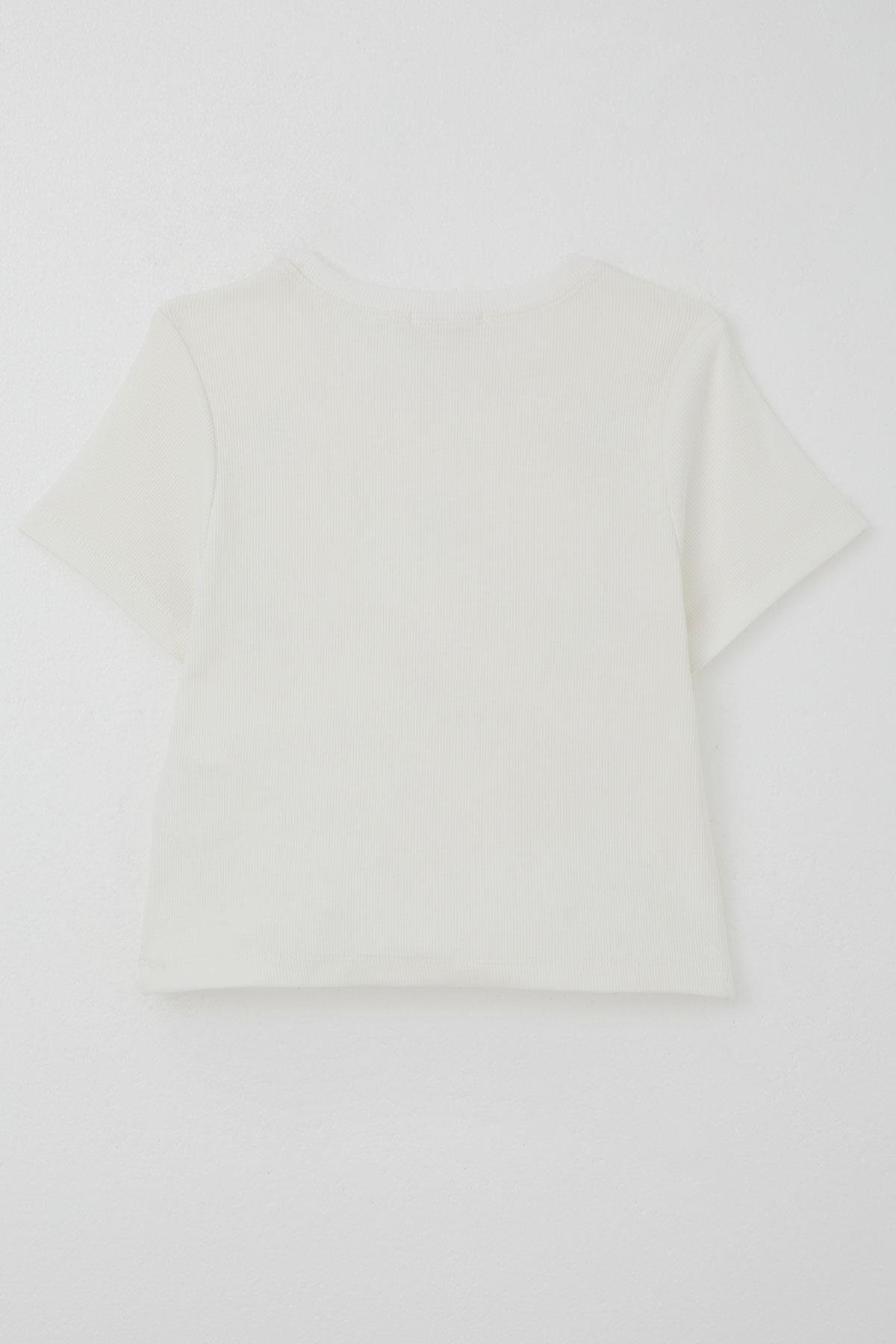 Breeze Kız Çocuk Tişört Taşlı Kalp Desenli Ekru (9-14 Yaş)