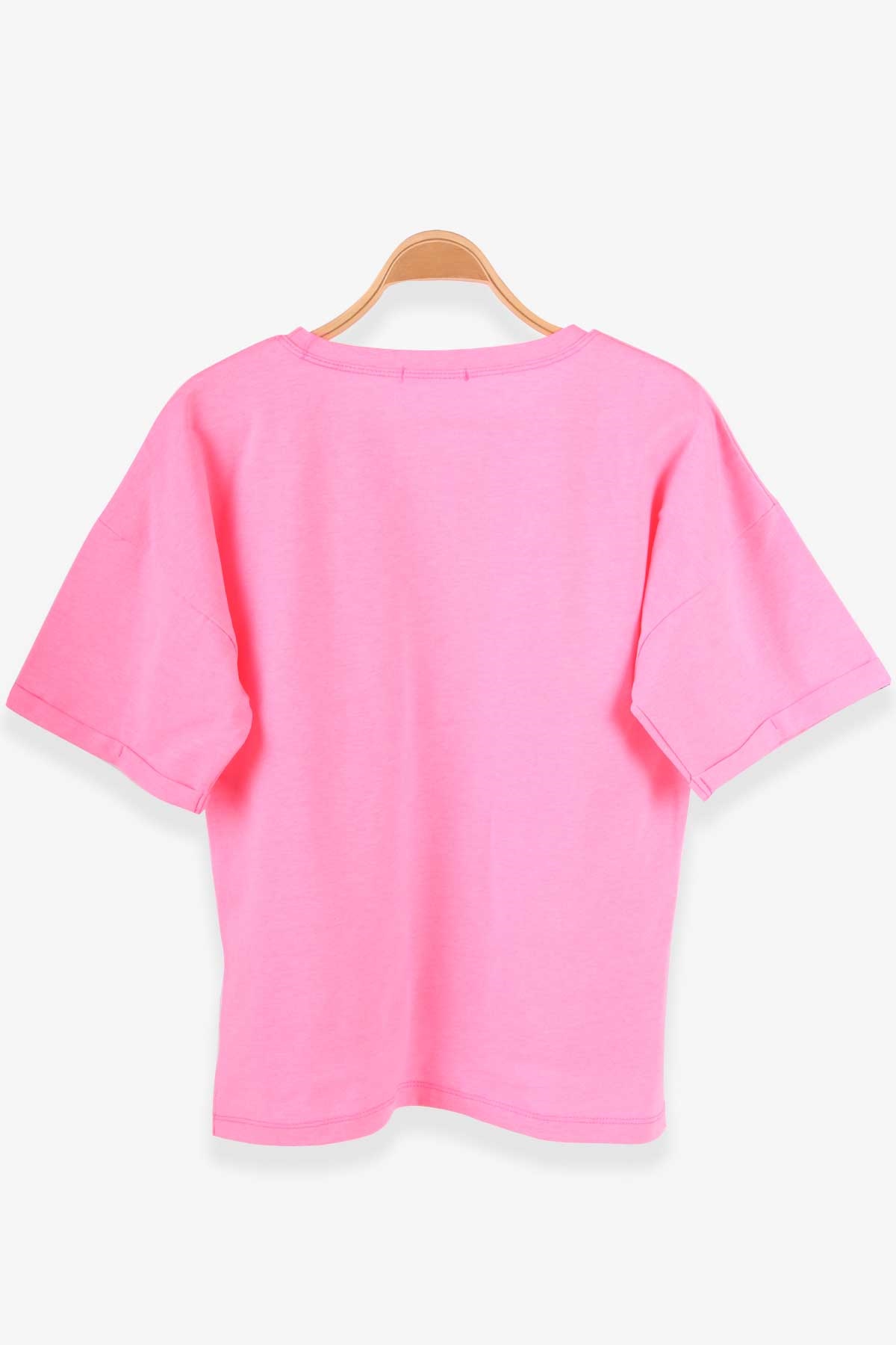 Breeze Kız Çocuk Tişört Taşlı Yazı Baskılı Neon Pembe (9-16 Yaş)