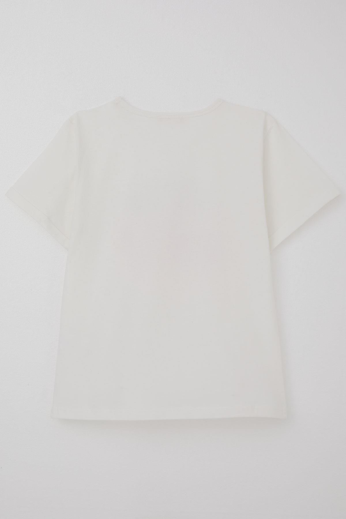 Breeze Kız Çocuk Tişört Taşlı Yazı & Kalp Baskılı Ekru (8-14 Yaş)