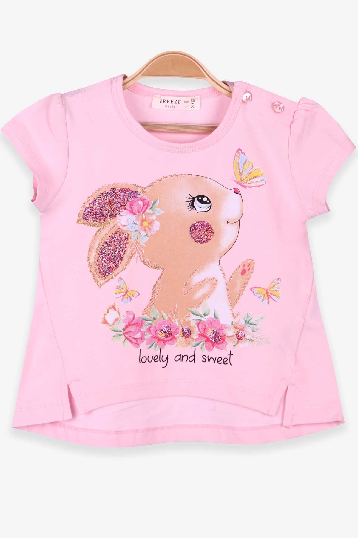 Breeze Kız Çocuk Tişört Tavşan Baskılı Pudra (1.5-5 Yaş)