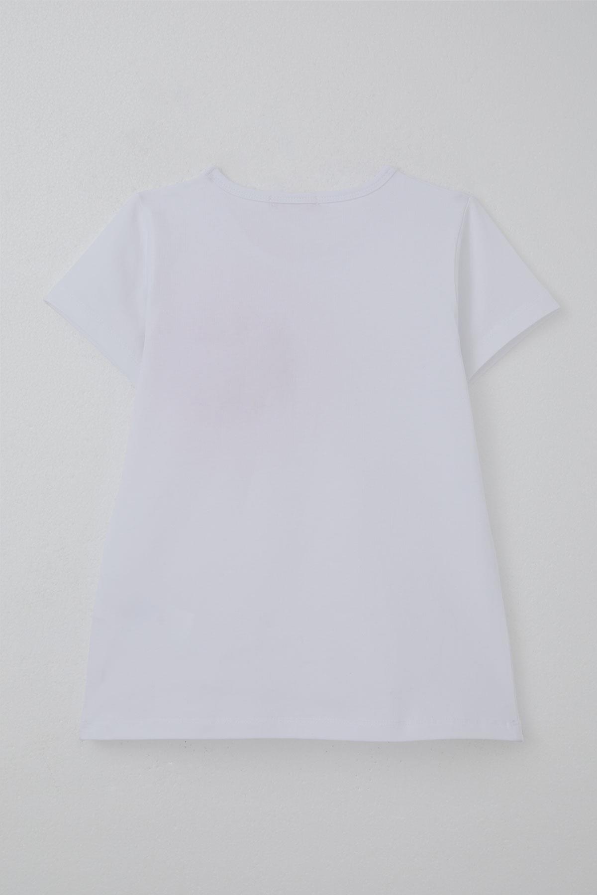 Breeze Kız Çocuk Tişört Tül Çiçek Aksesuarlı Beyaz (5-10 Yaş)