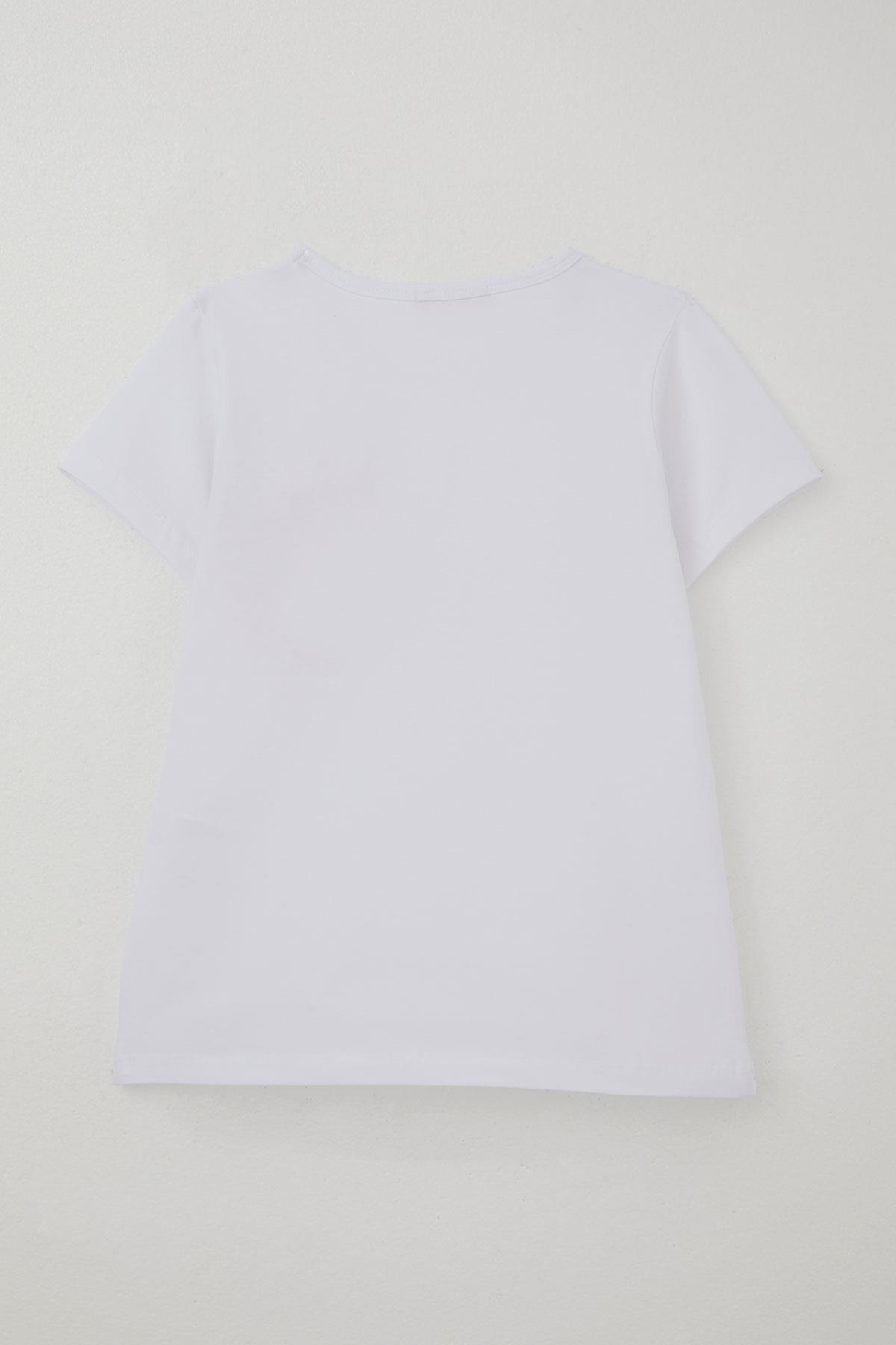 Breeze Kız Çocuk Tişört Tül Çiçek Aksesuarlı Beyaz (5-10 Yaş)