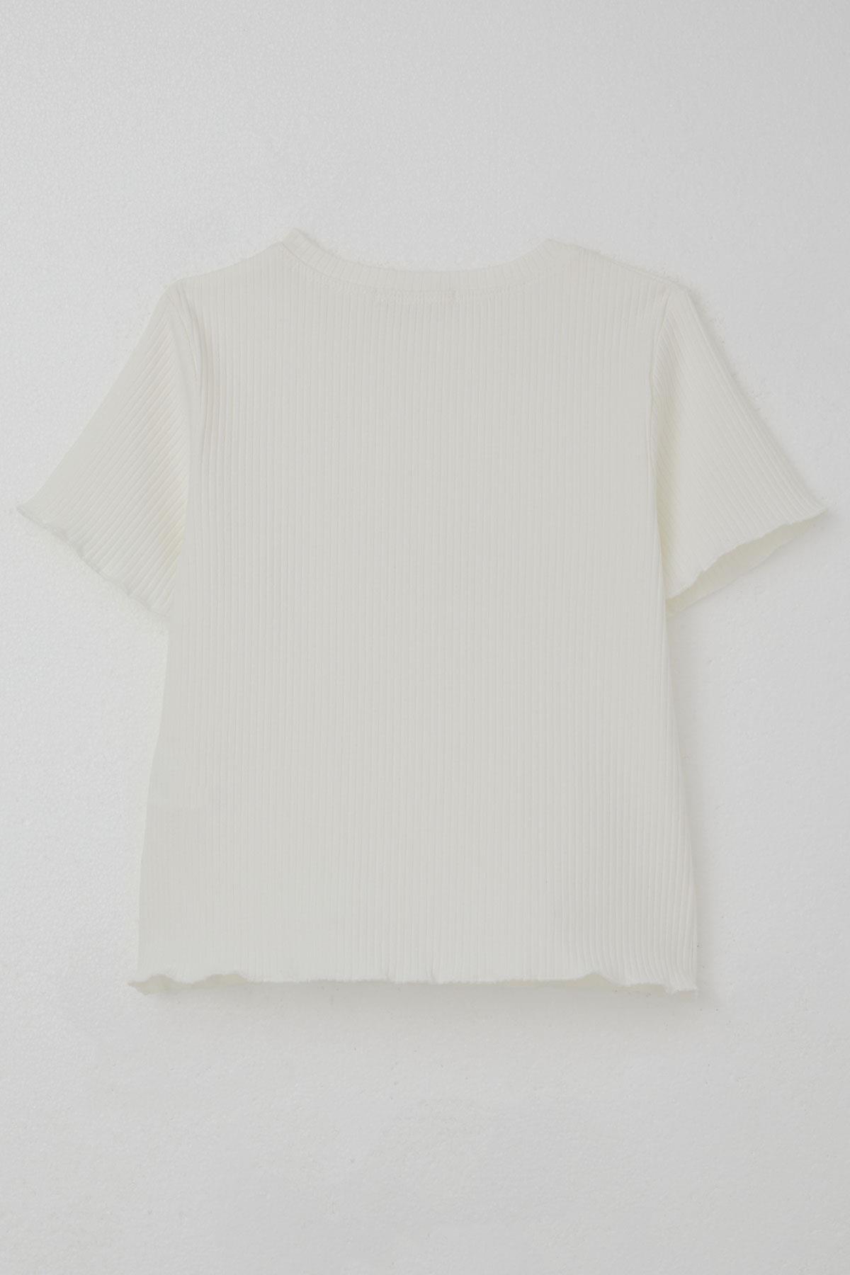 Breeze Kız Çocuk Tişört Tül Çiçek Armalı Boncuk Aksesuarlı Kemer Boy Ekru (8-14 Yaş)