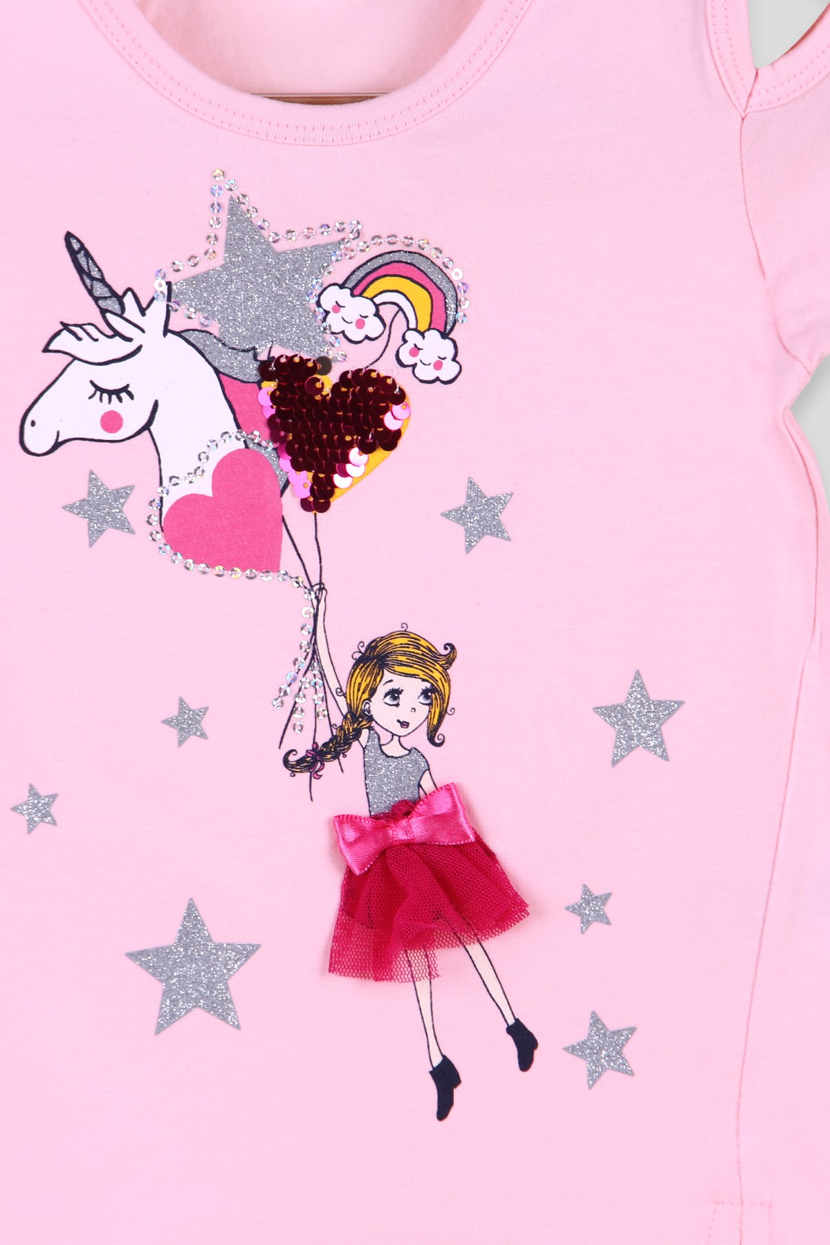 Breeze Kız Çocuk Tişört Unıcornlu Balon Taşıyan Kız Pembe (2-6 Yaş)