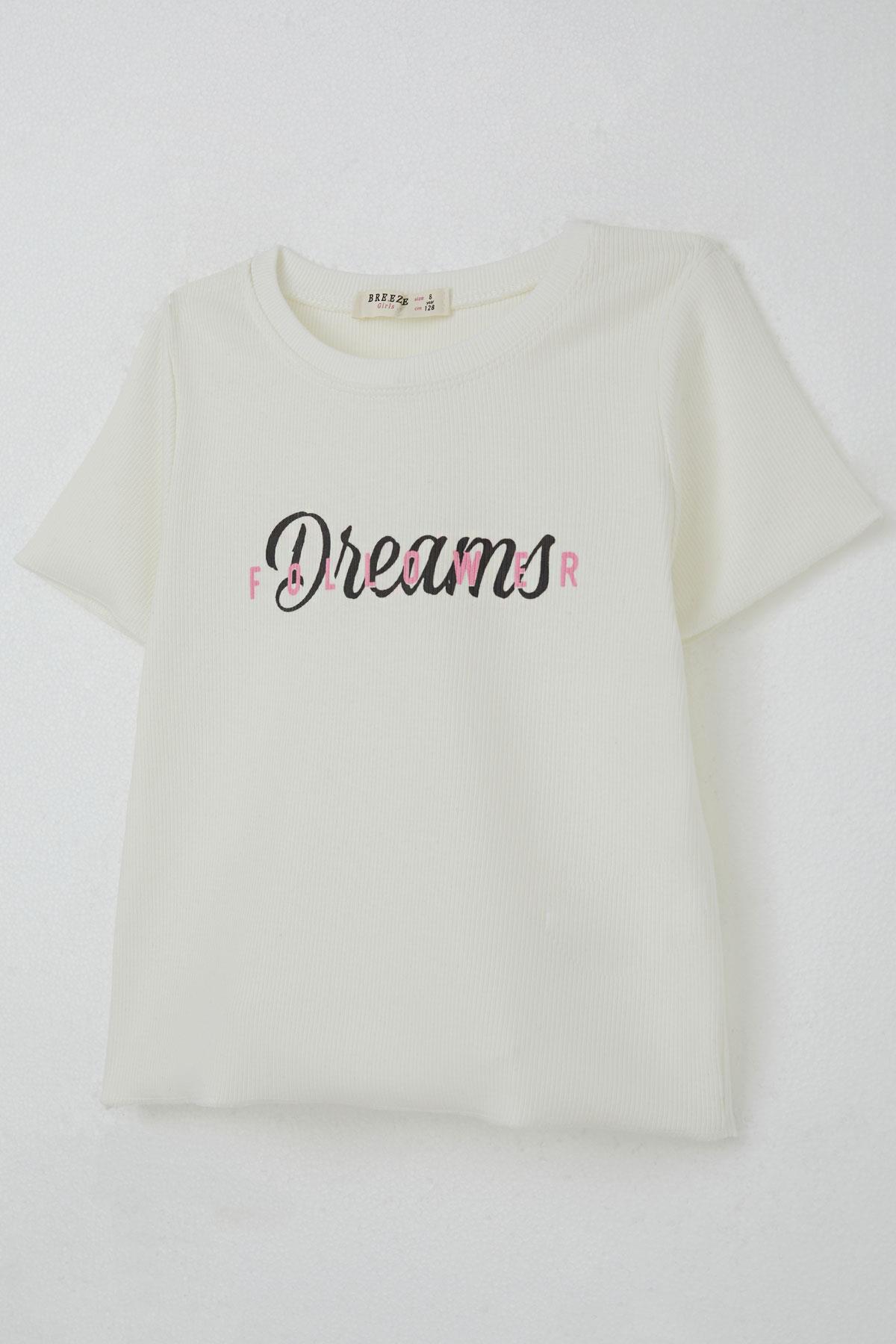 Breeze Kız Çocuk Tişört Yazı Baskılı Ekru (8-14 Yaş)