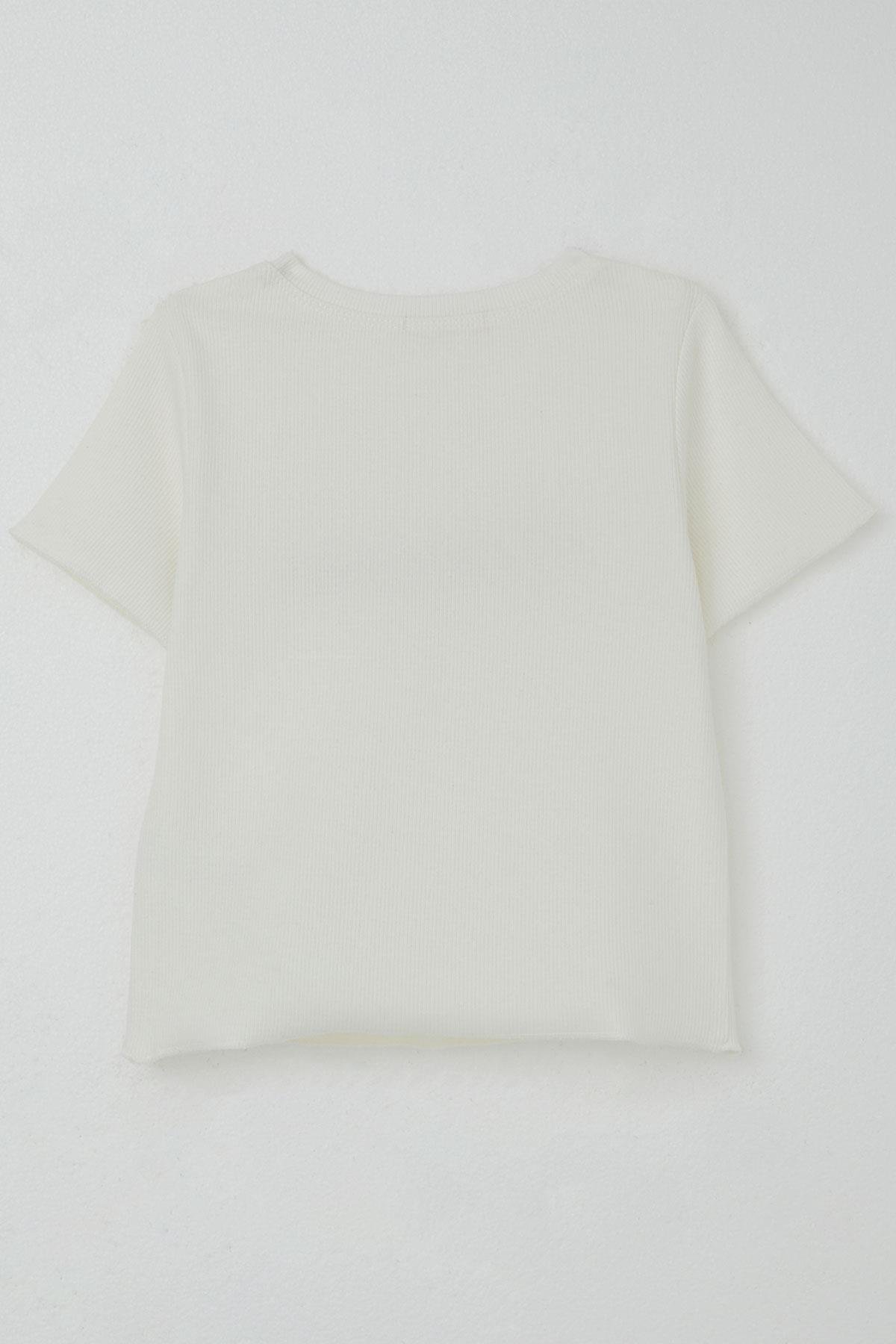 Breeze Kız Çocuk Tişört Yazı Baskılı Ekru (8-14 Yaş)