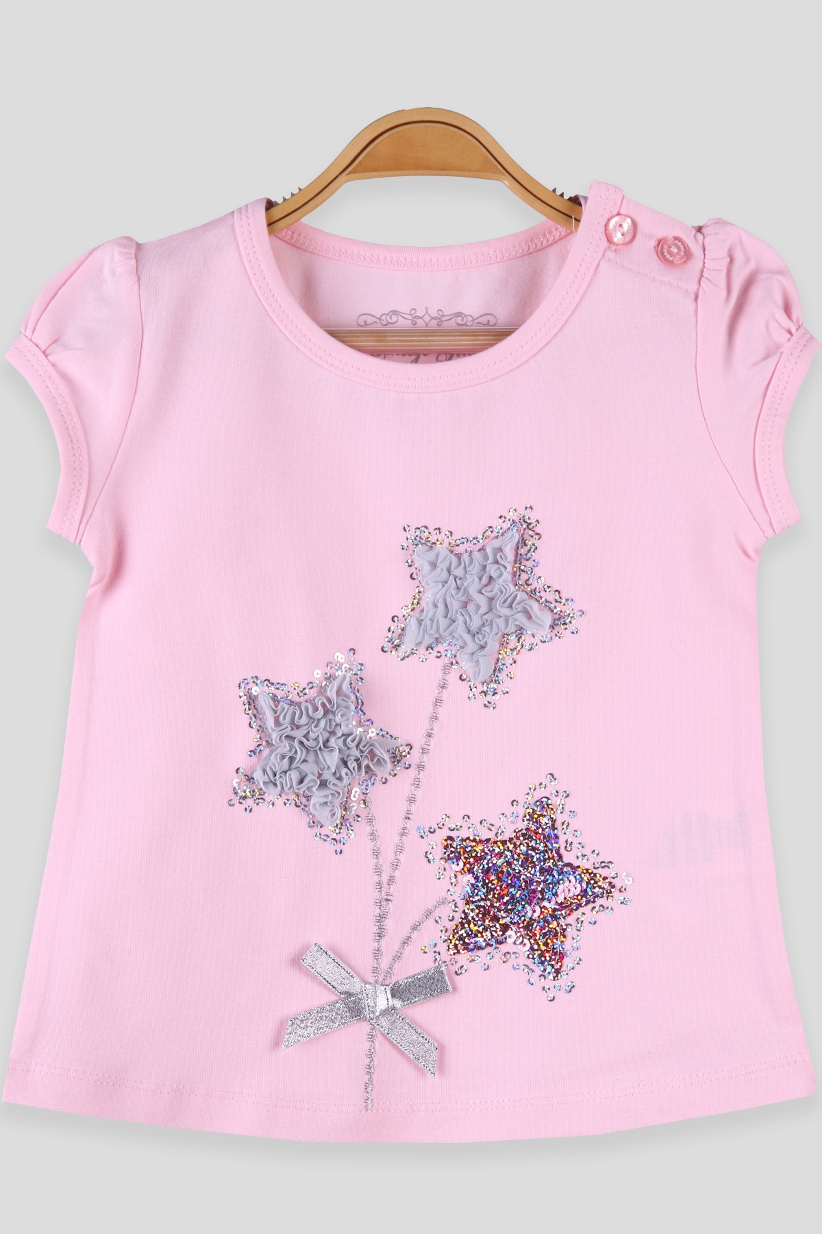 Breeze Kız Çocuk Tişört Yıldız İşlemeli Pullu Pembe (1.5-5 Yaş)