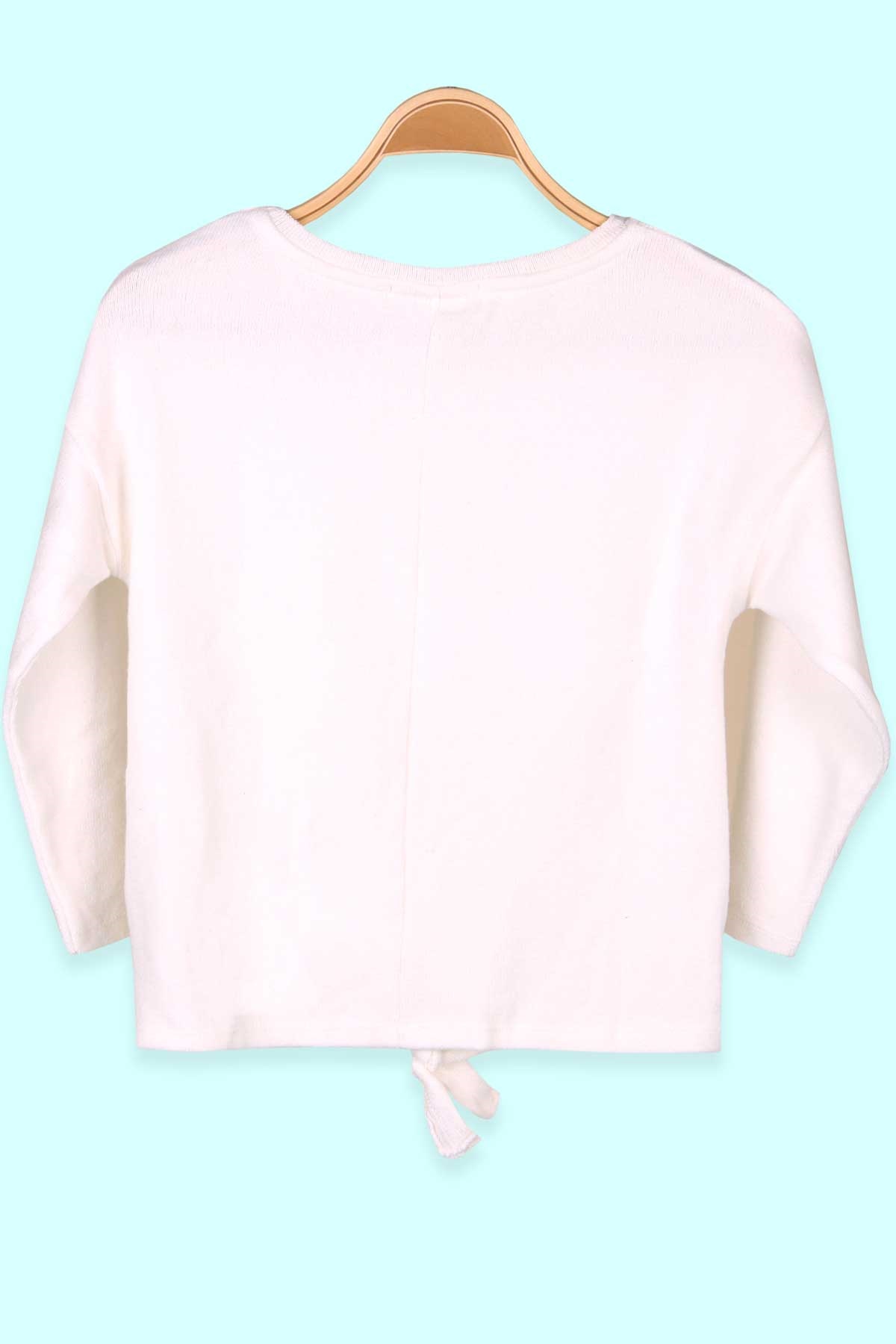 Breeze Kız Çocuk Triko Kazak Kırçıllı Basic Ekru (4-14 Yaş)