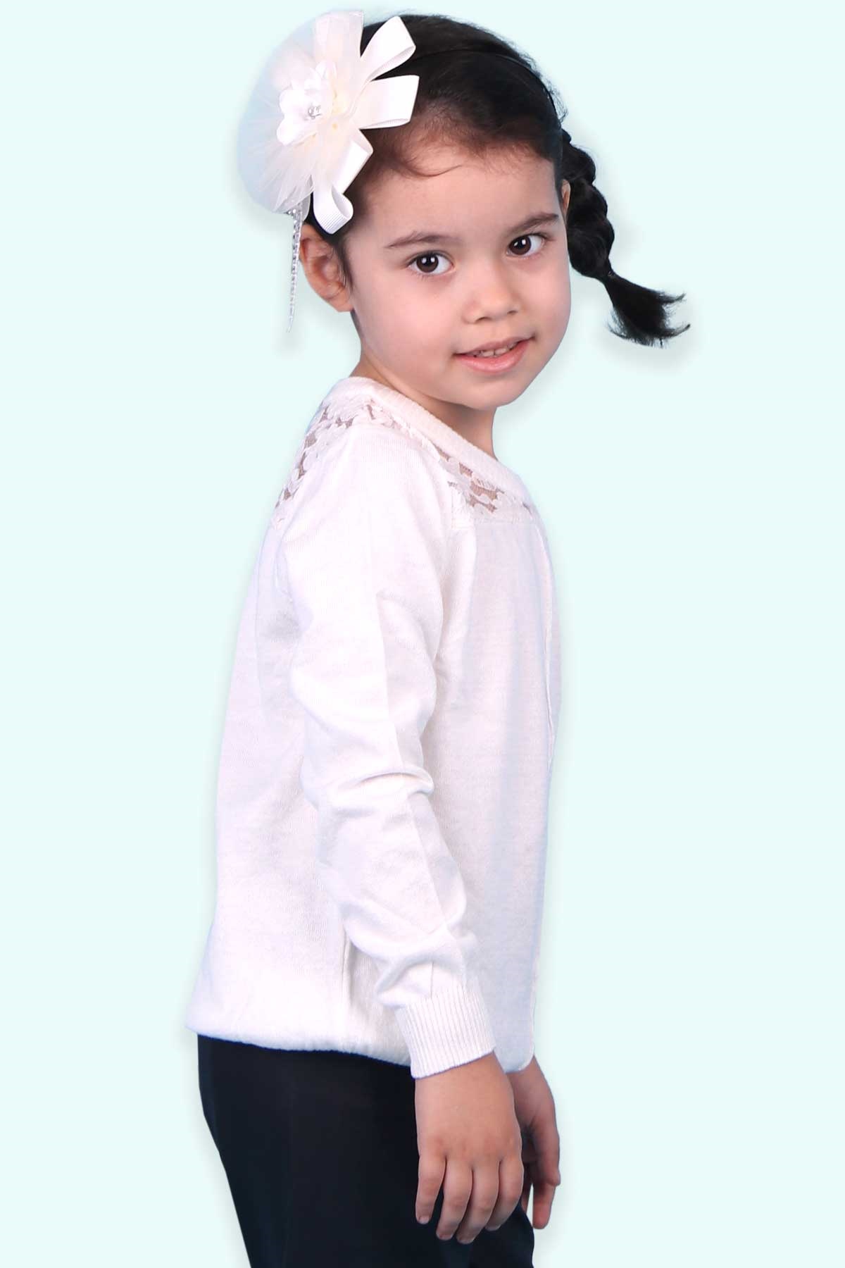 Breeze Kız Çocuk Triko Kazak Omuzu Dantelli Ekru (5-7 Yaş)