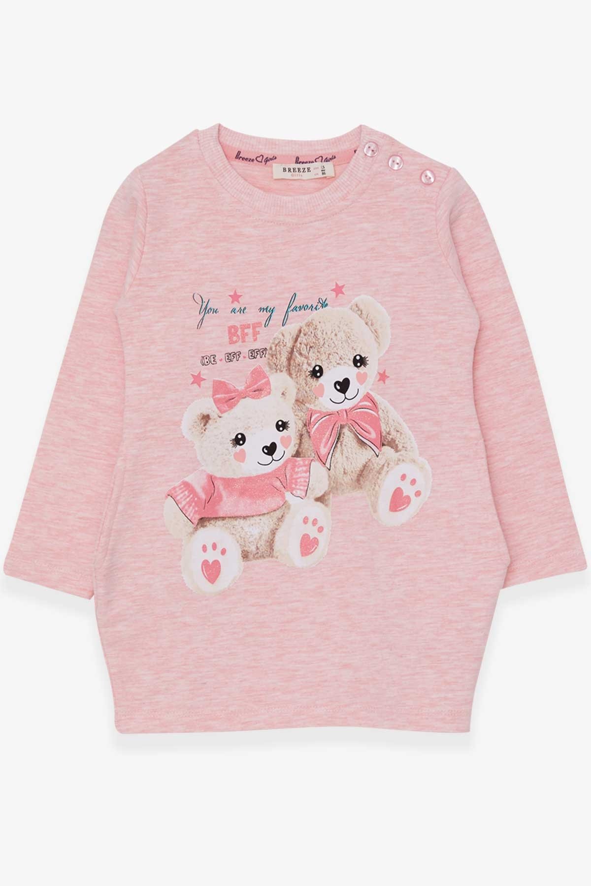 Breeze Kız Çocuk Tunik Ayıcık Baskılı Simli Somon Melanj (1.5-5 Yaş)