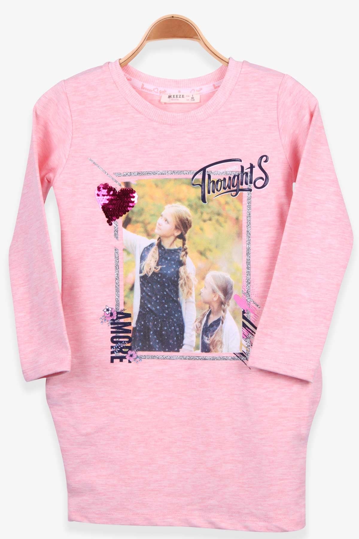 Breeze Kız Çocuk Tunik Baskılı Nakışlı Somon Melanj (5-10 Yaş)