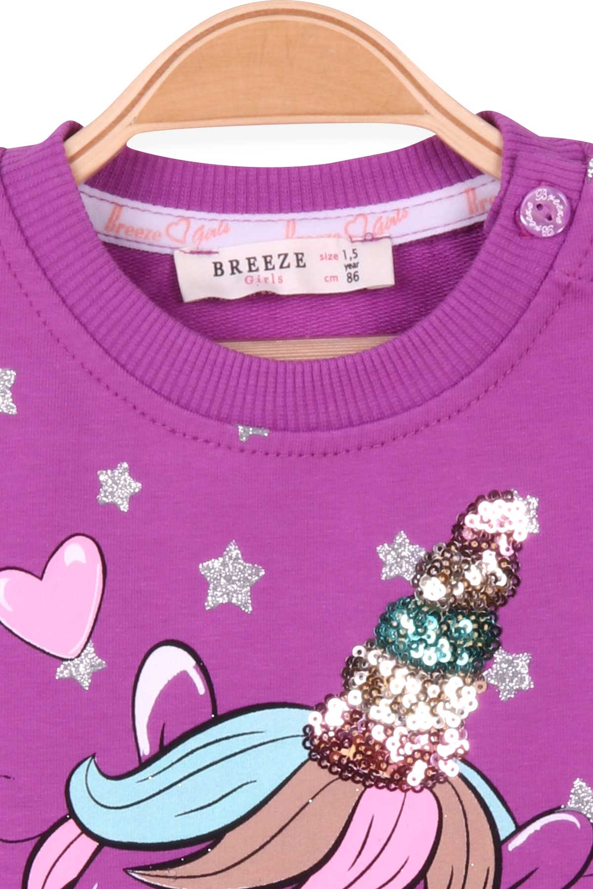 Breeze Kız Çocuk Tunik Baskılı Pullu Unicorn Mor (1.5-5 Yaş)